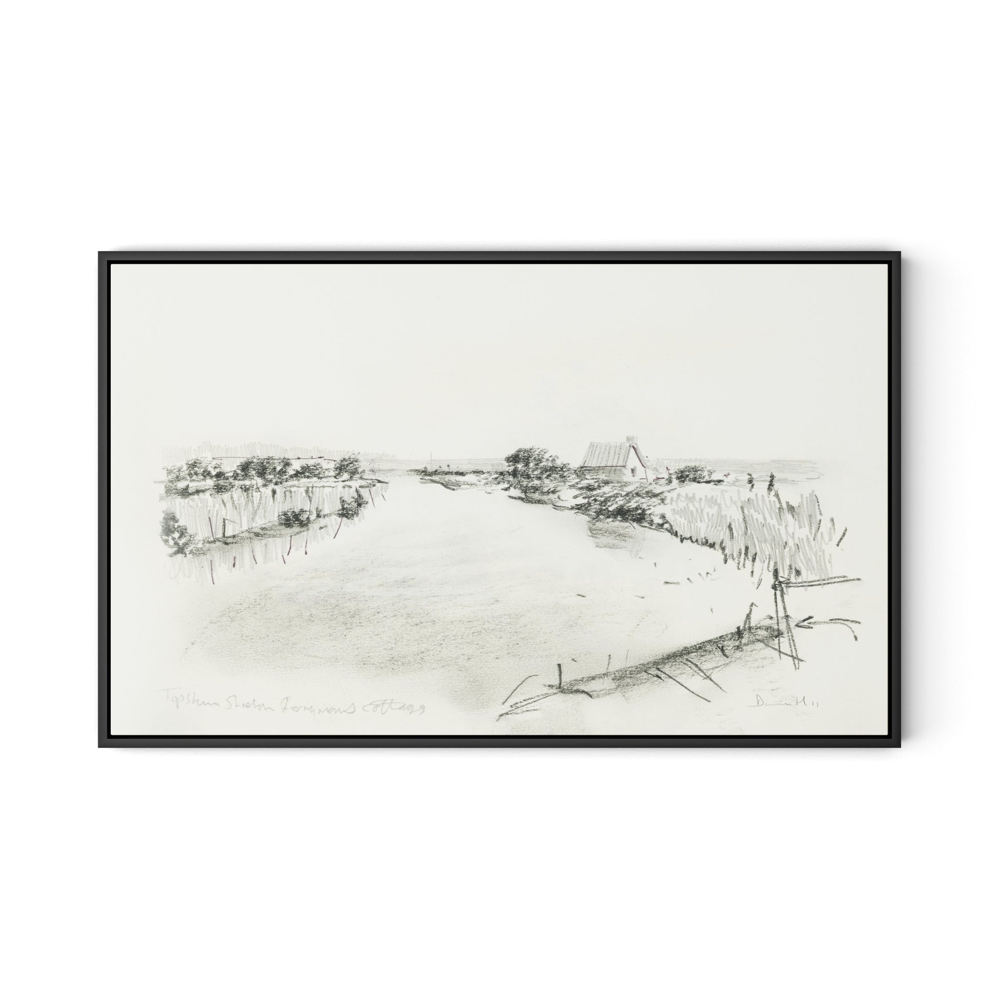 Fisherman's Cottage Canvas Floater Framed / 32 x 20 in / Black