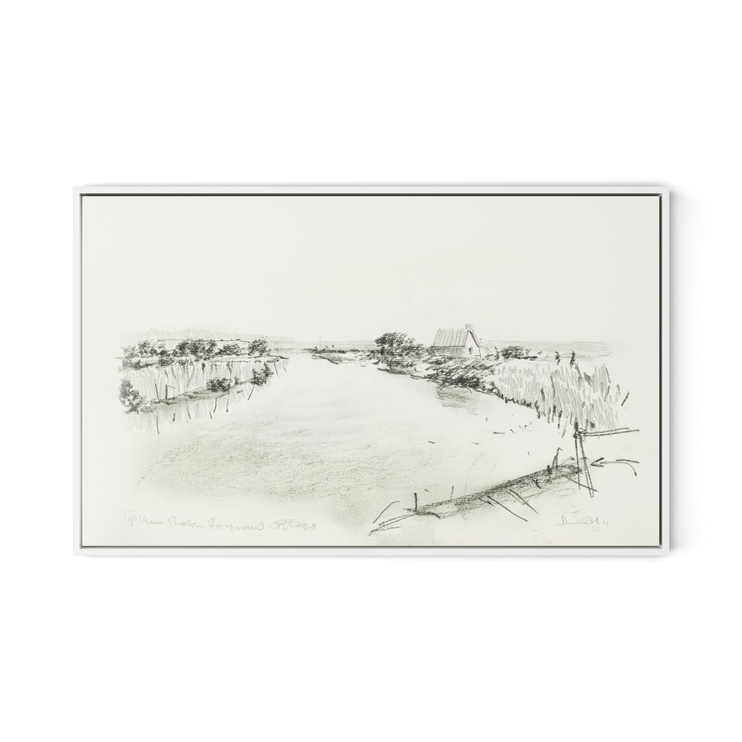 Fisherman's Cottage Canvas Floater Framed / 32 x 20 in / White