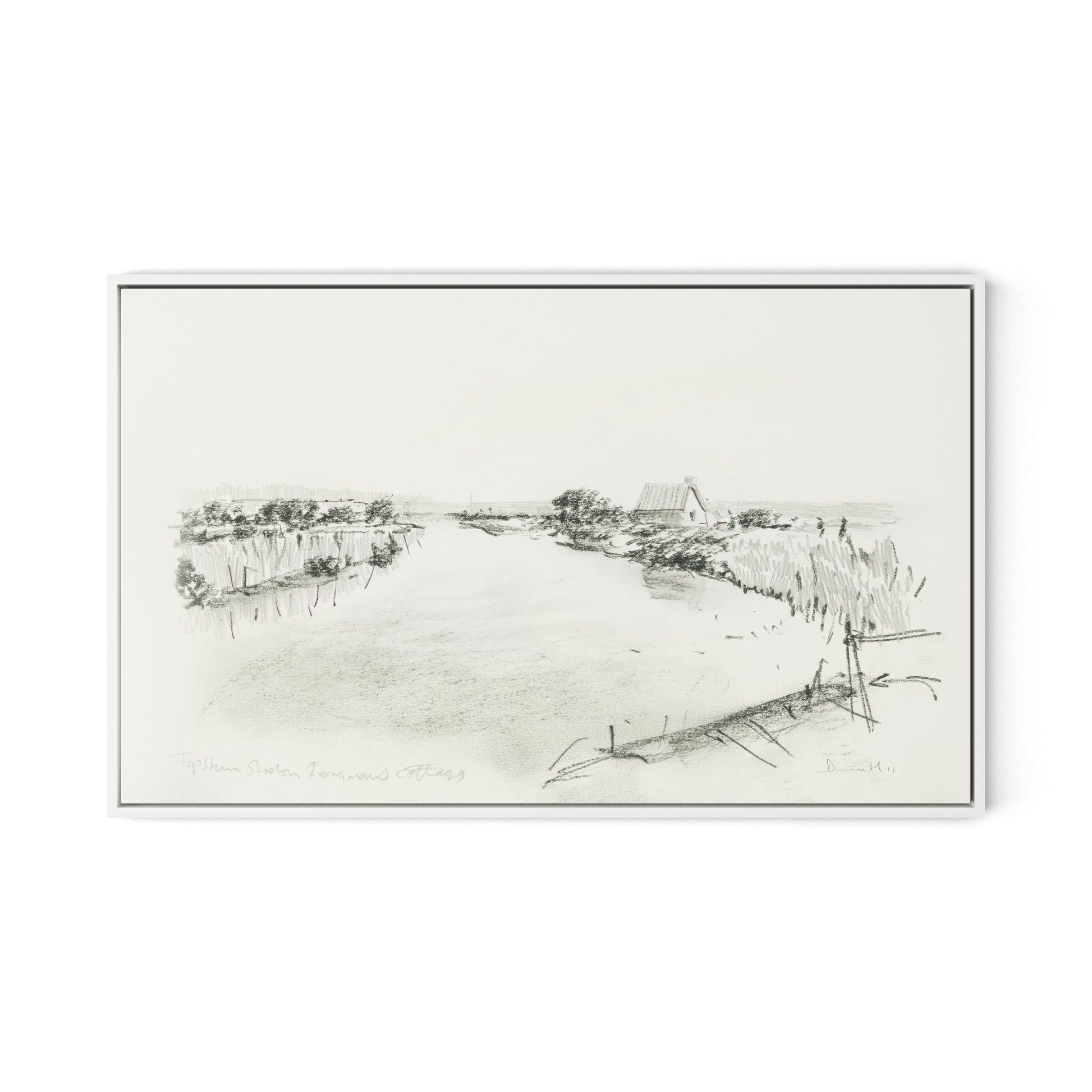 Fisherman's Cottage Canvas Floater Framed / 32 x 20 in / White