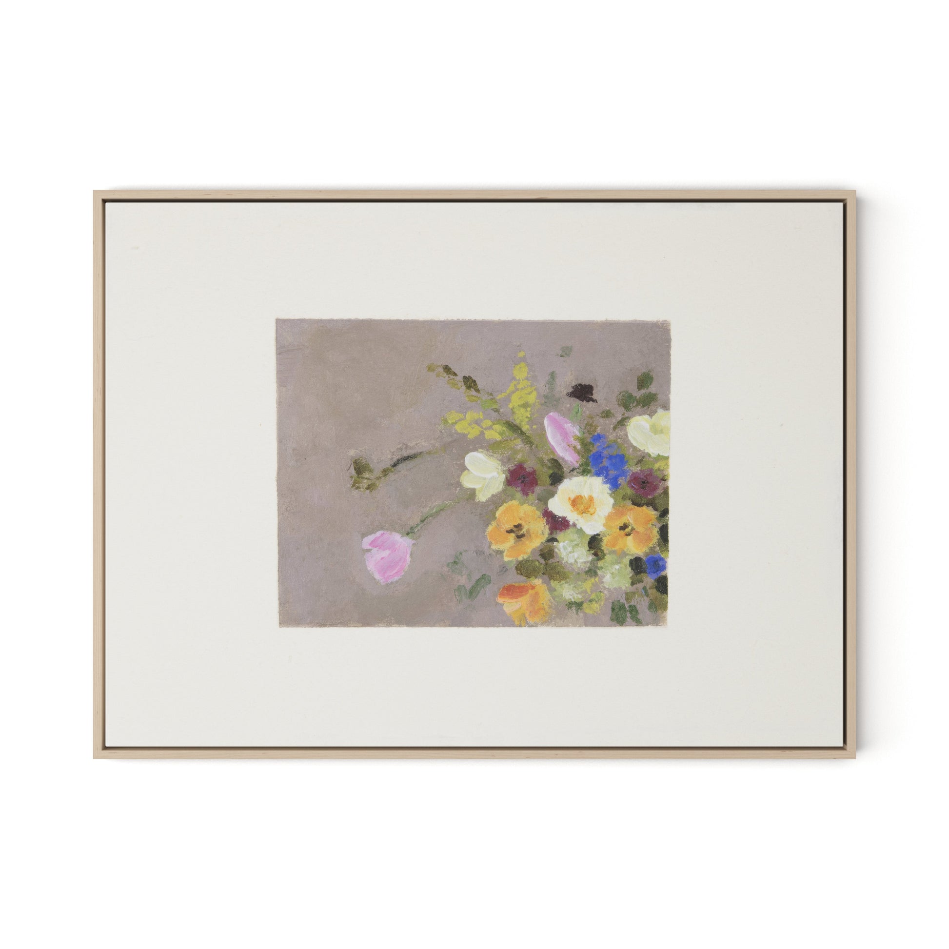 Spring Gathered w Border Canvas Floater Framed / 32 x 24 in / Natural Maple