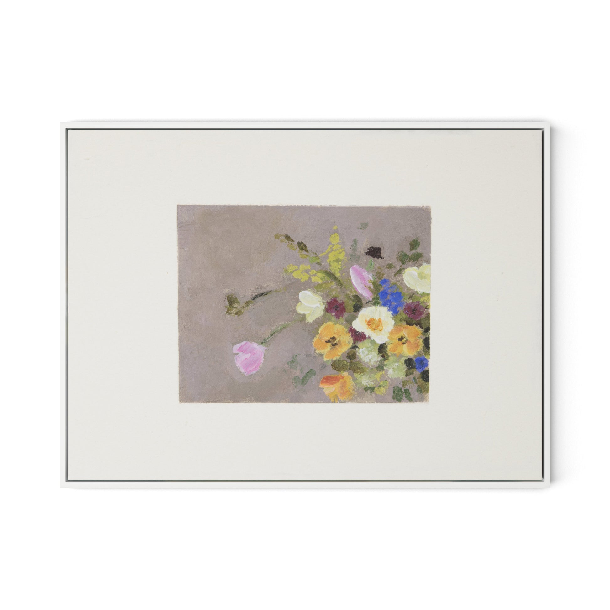 Spring Gathered w Border Canvas Floater Framed / 32 x 24 in / White