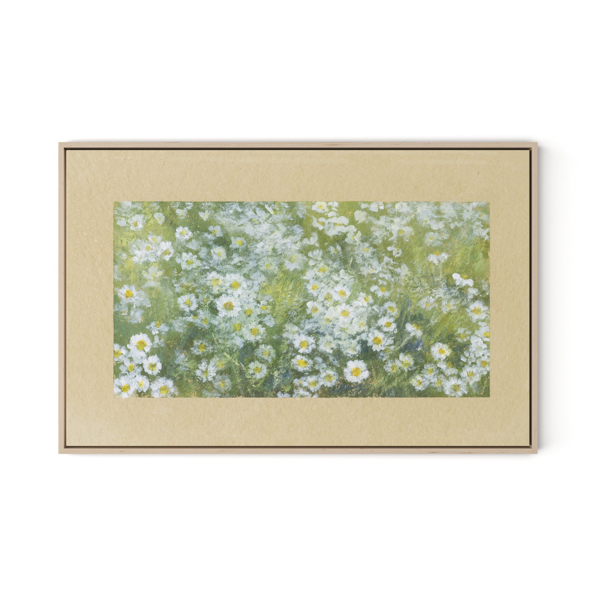Chorus of Daisies IV Canvas Floater Framed / 32 x 21 in / Natural Maple