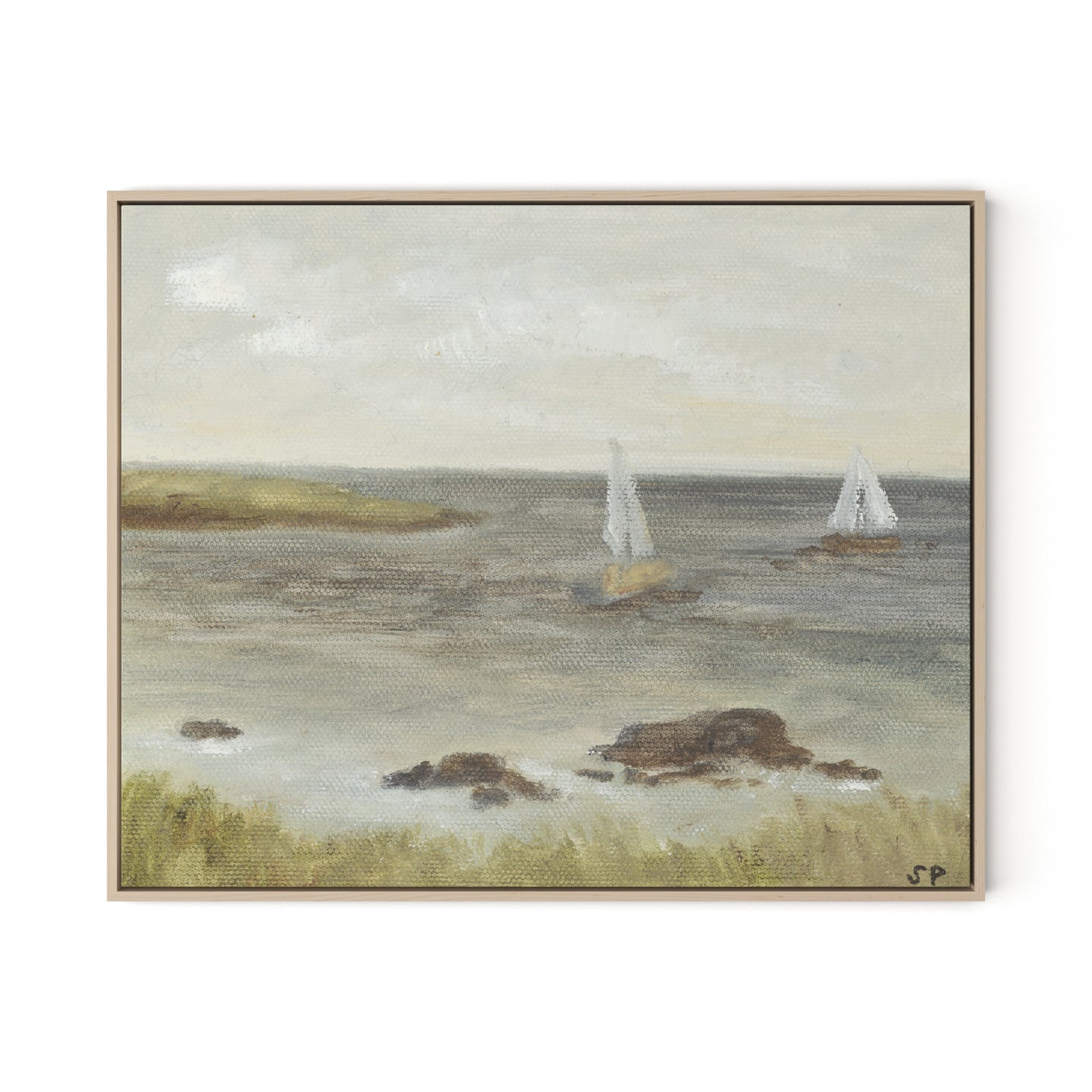 Monterey Sailboats Canvas Floater Framed / 32 x 26 in / Natural Maple
