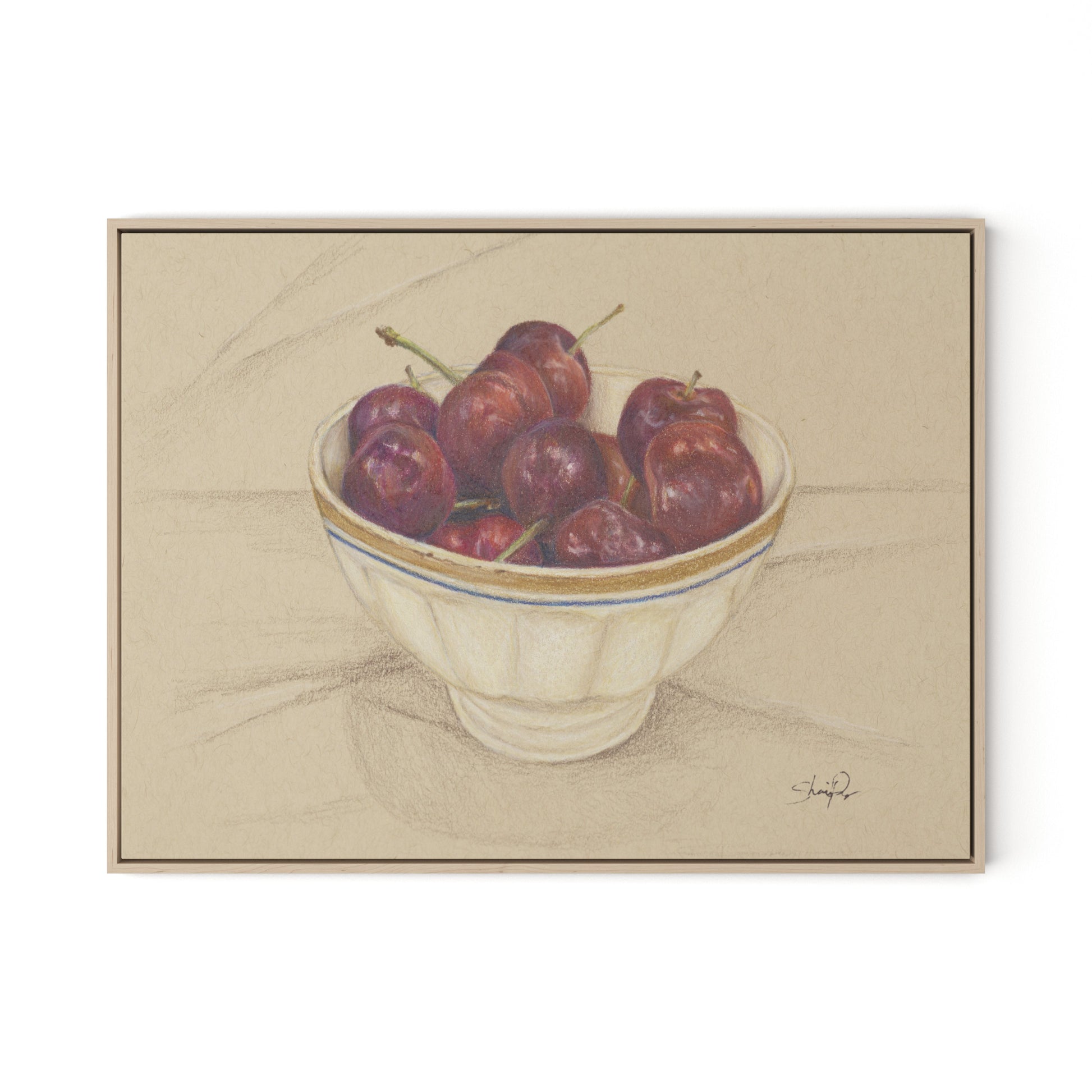 Cherries II Canvas Floater Framed / 32 x 24 in / Natural Maple