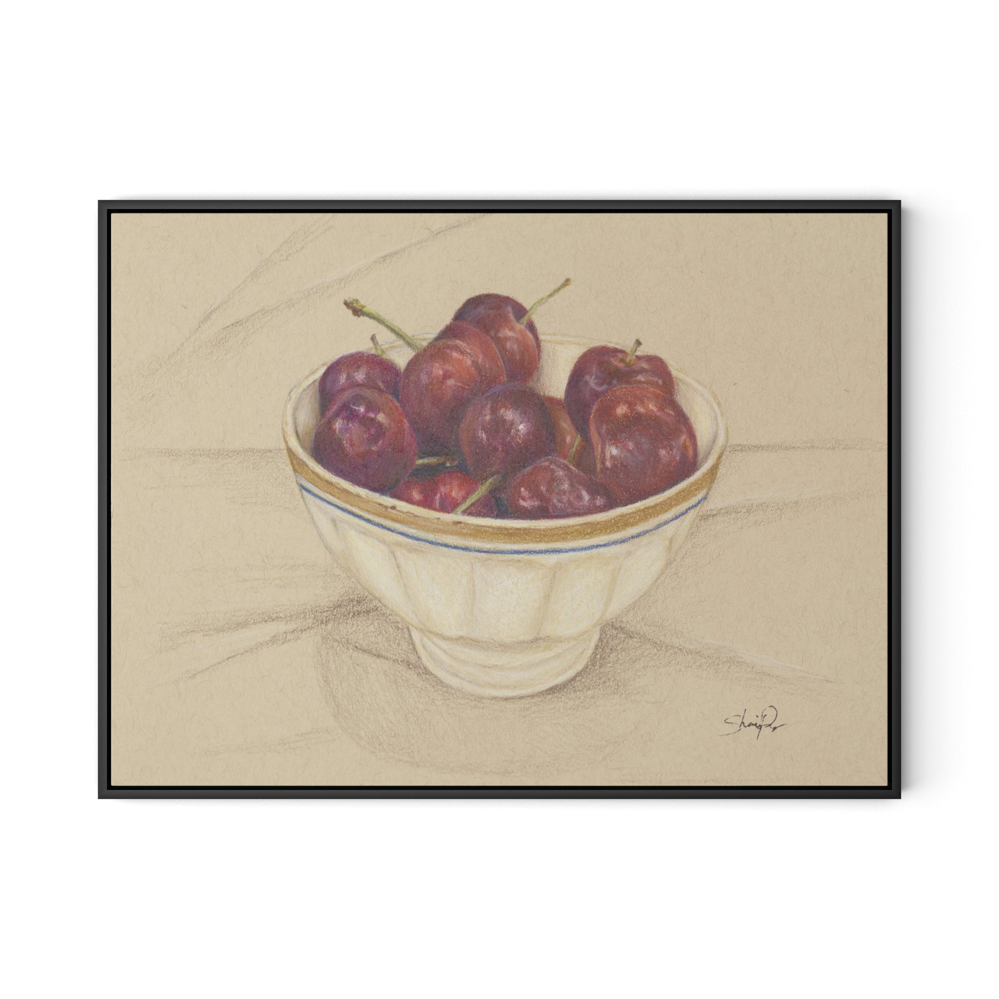 Cherries II Canvas Floater Framed / 32 x 24 in / Black