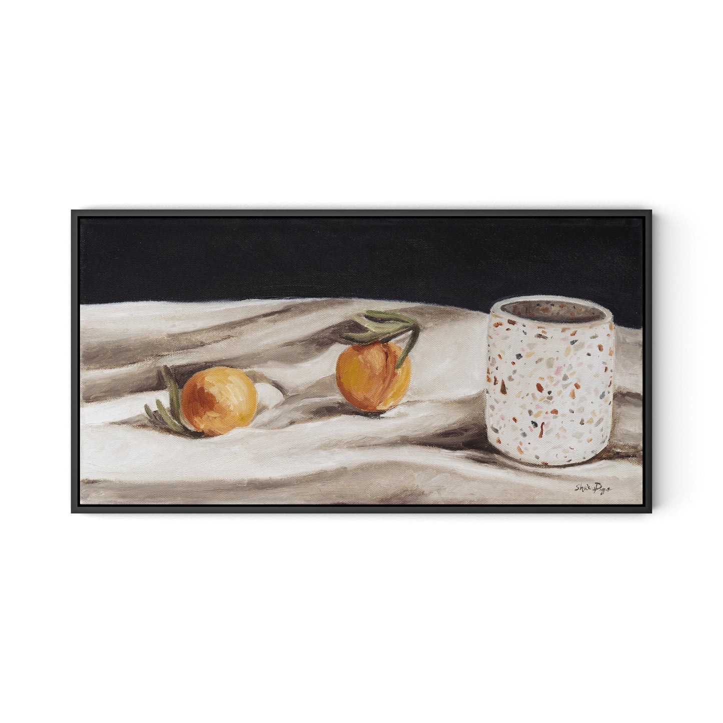 Terrazzo Vase Canvas Floater Framed / 32 x 17 in / Black