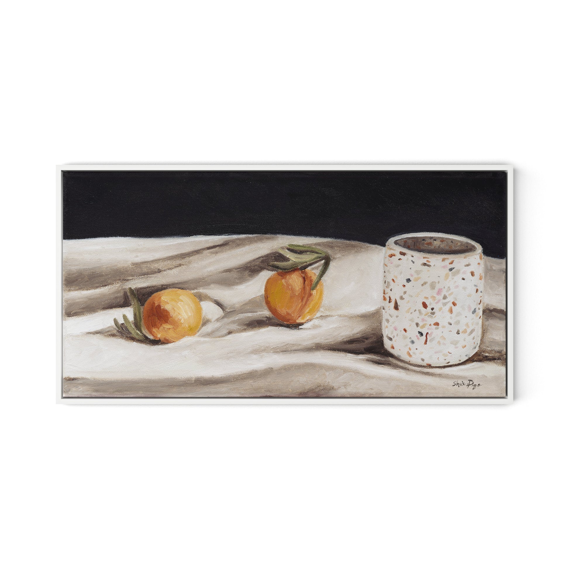 Terrazzo Vase Canvas Floater Framed / 32 x 17 in / White