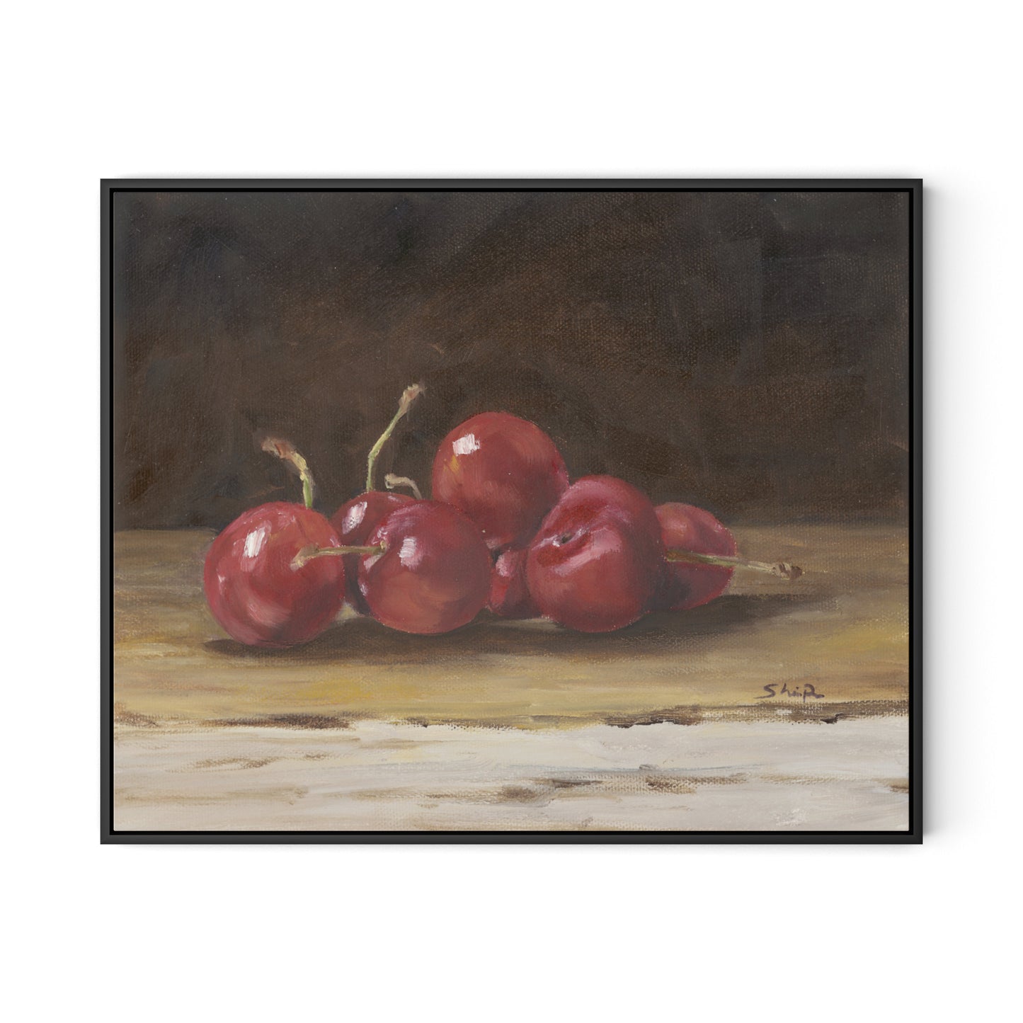 Cherries I Canvas Floater Framed / 32 x 26 in / Black