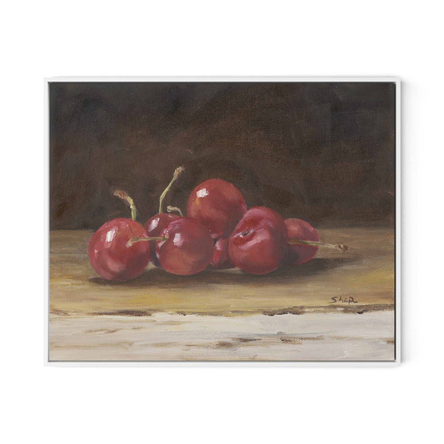Cherries I Canvas Floater Framed / 32 x 26 in / White