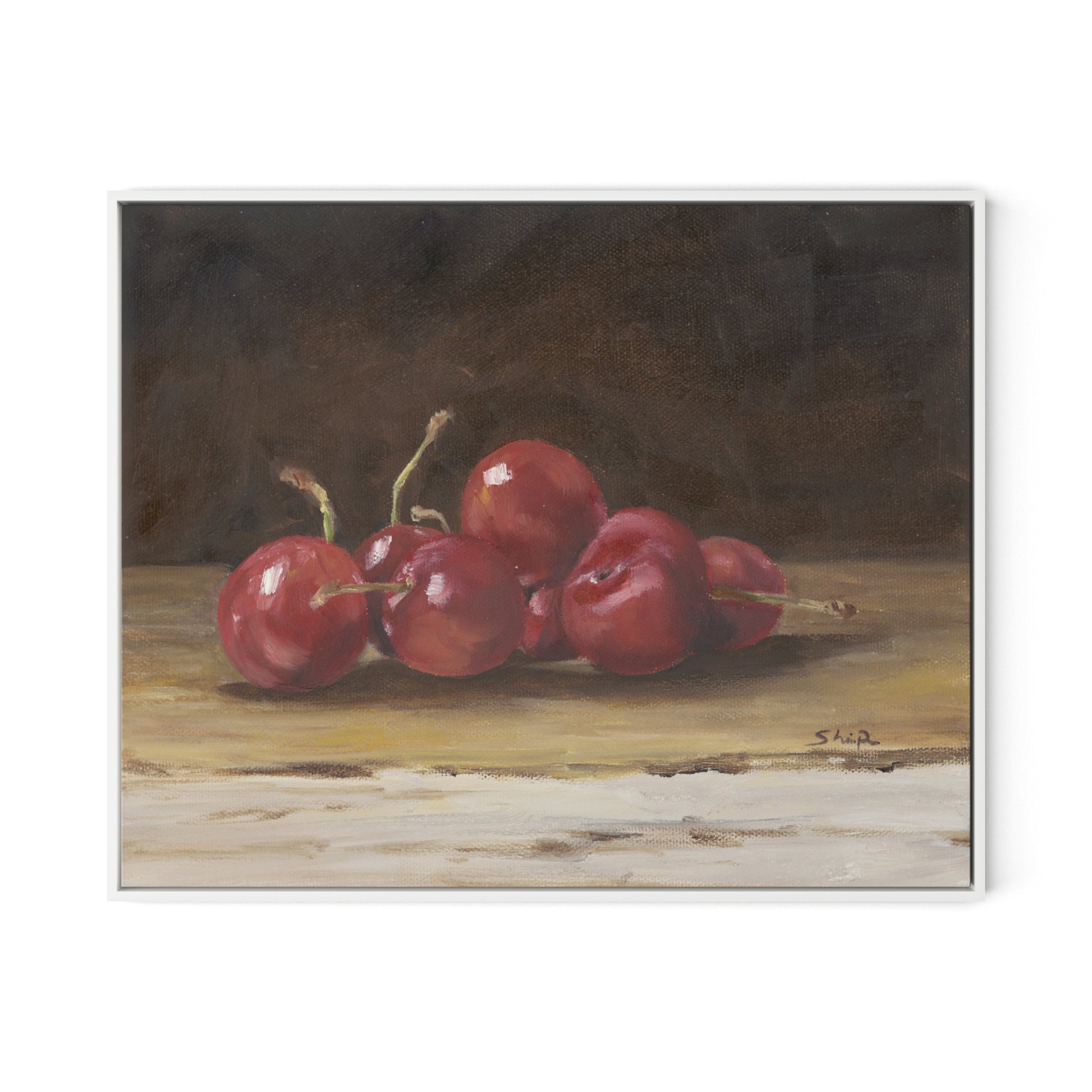 Cherries I Canvas Floater Framed / 32 x 26 in / White