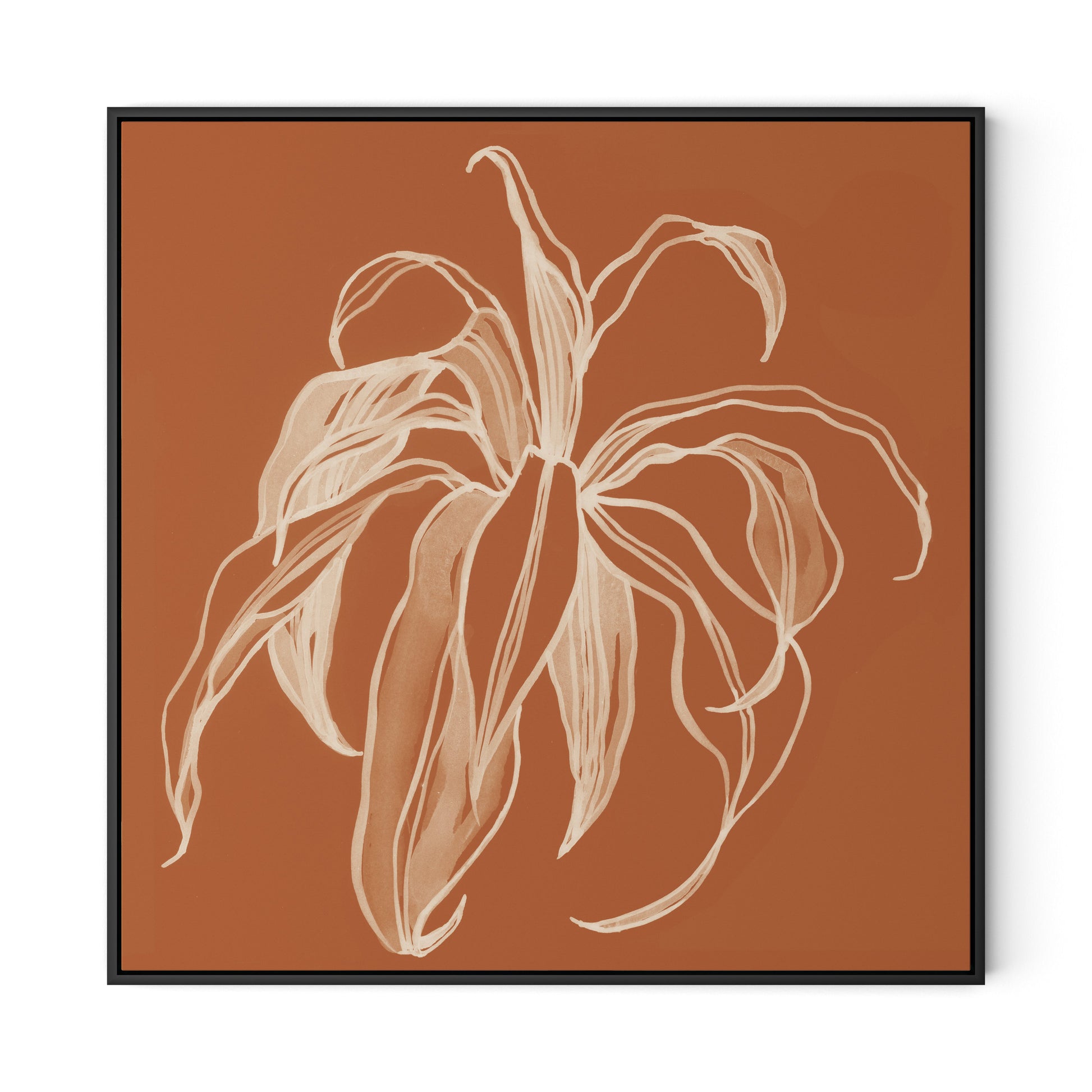 Dracaena Terracotta Canvas Floater Framed / 32 x 32 in / Black