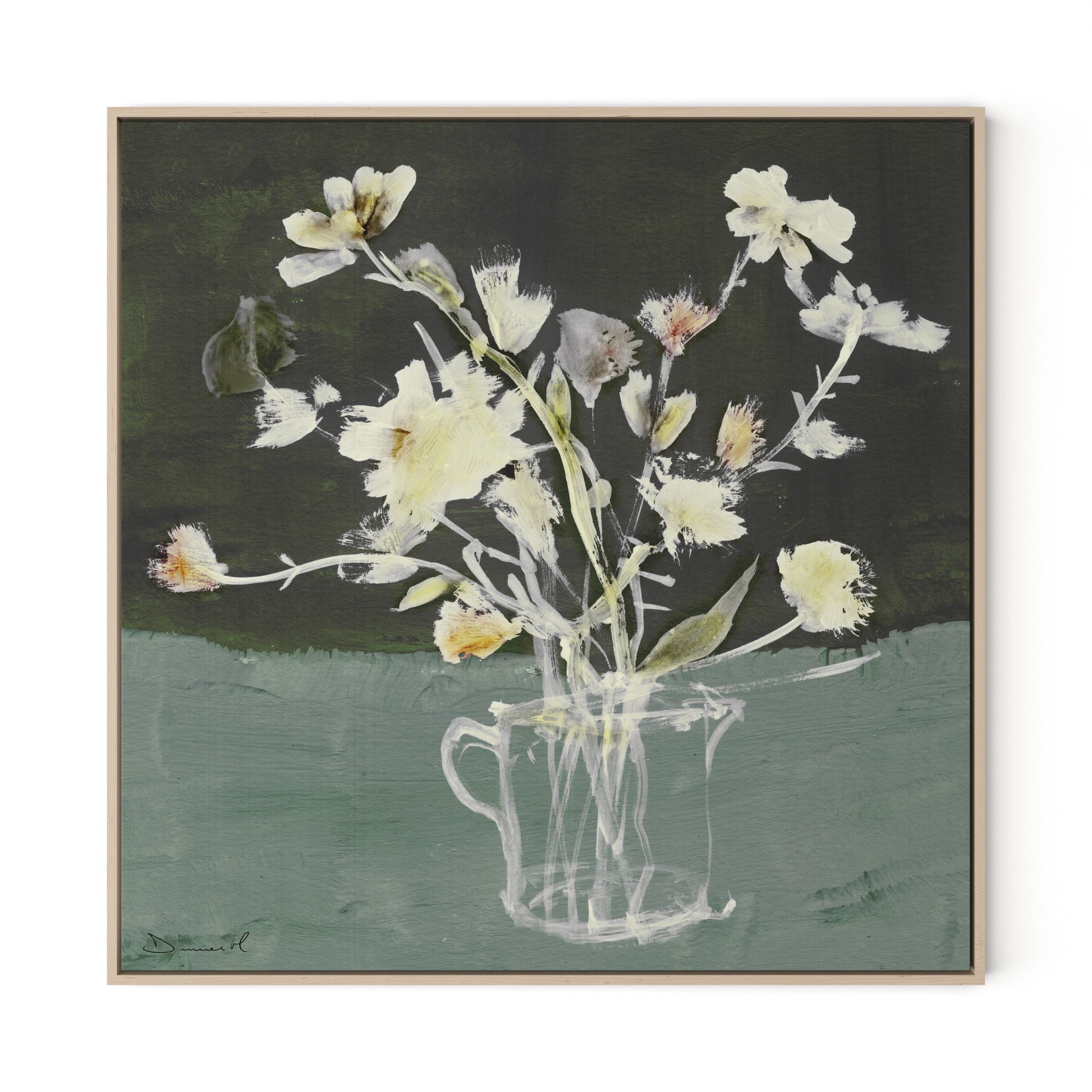 White Blooms Canvas Floater Framed / 32 x 32 in / Natural Maple