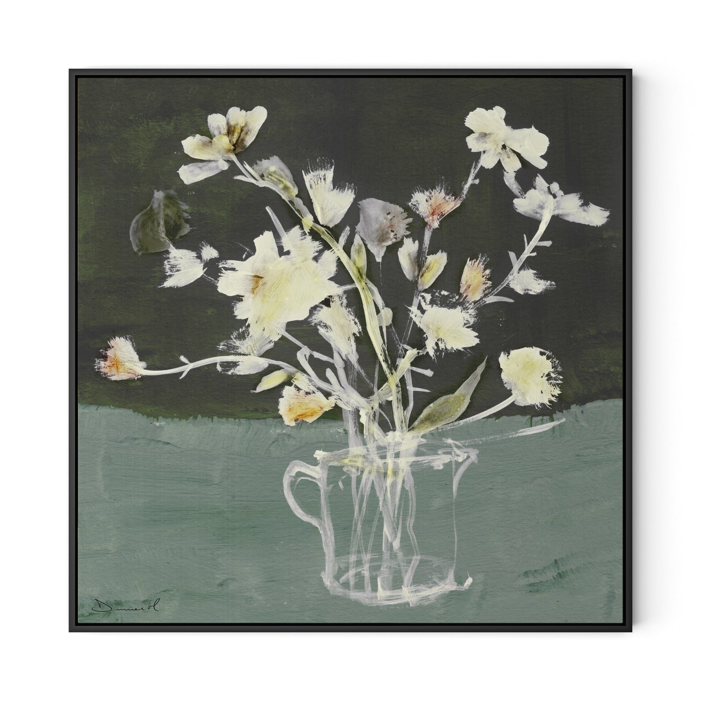 White Blooms Canvas Floater Framed / 32 x 32 in / Black