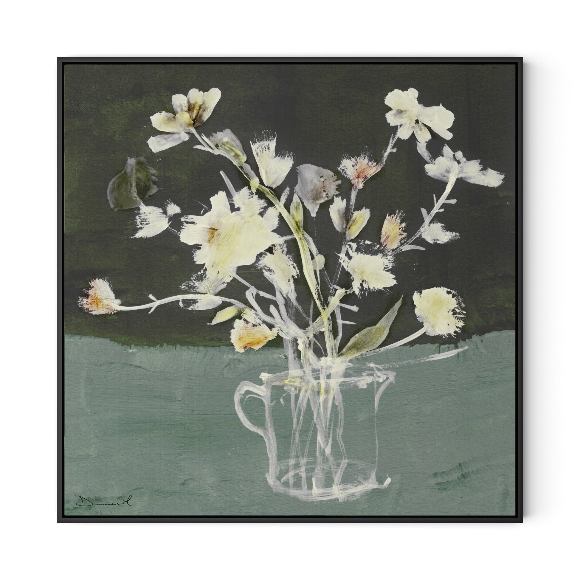 White Blooms Canvas Floater Framed / 32 x 32 in / Black