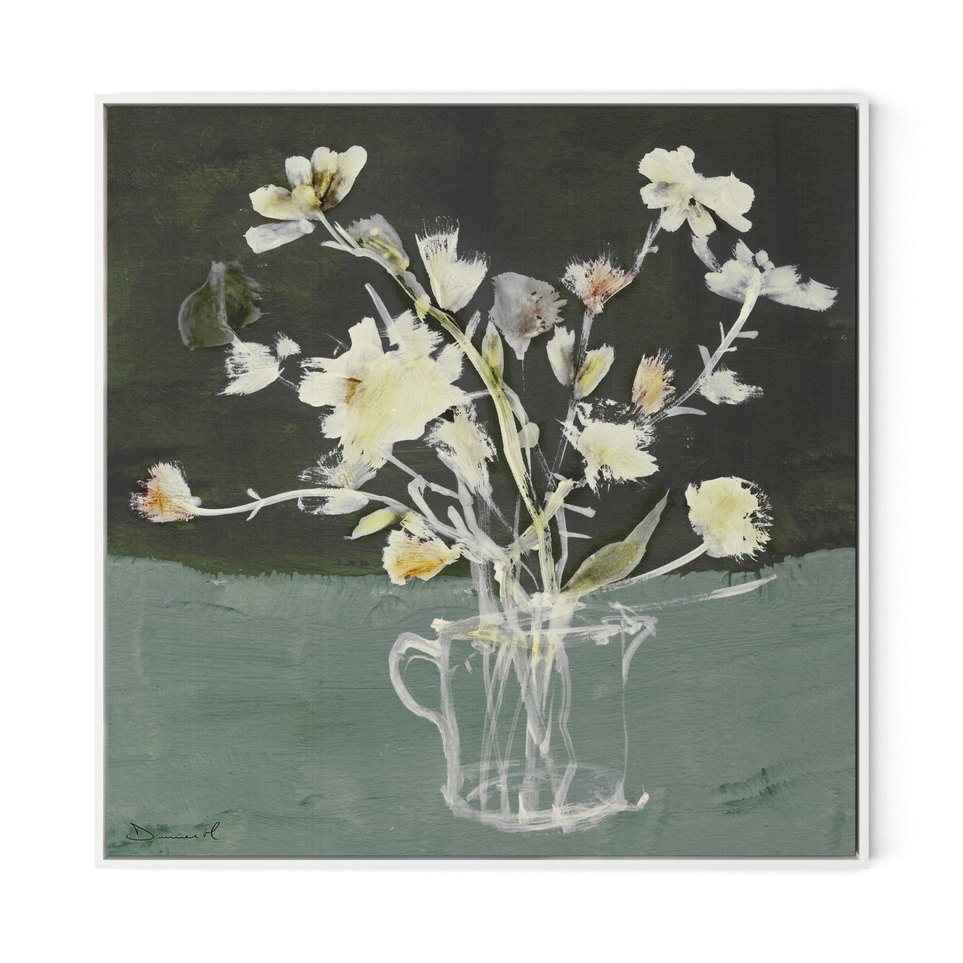 White Blooms Canvas Floater Framed / 32 x 32 in / White