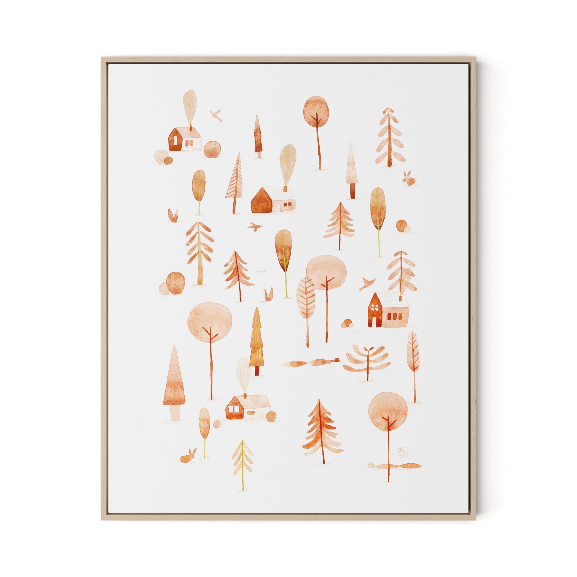 Cozy Forest Canvas Floater Framed / 26 x 32 in / Natural Maple