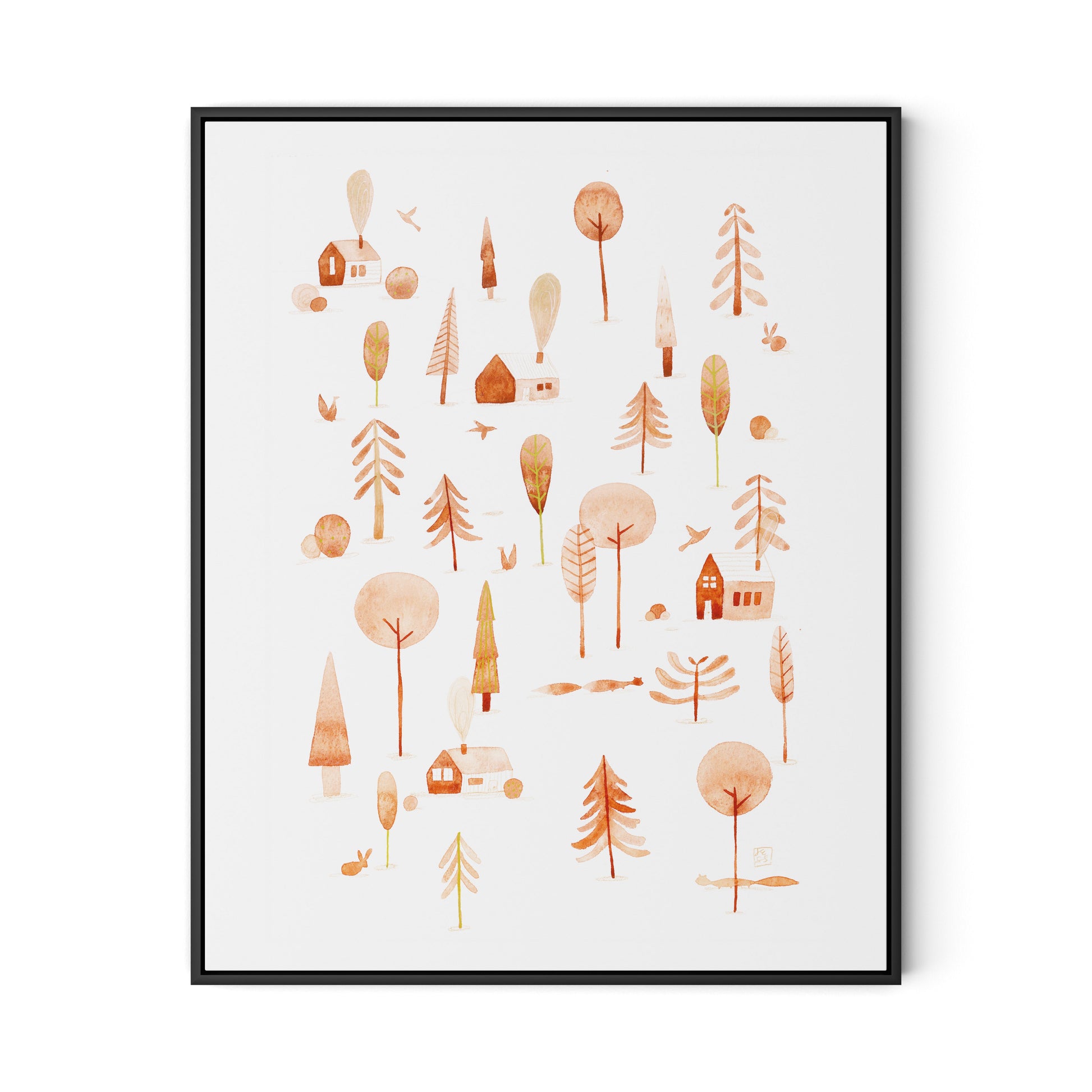 Cozy Forest Canvas Floater Framed / 26 x 32 in / Black