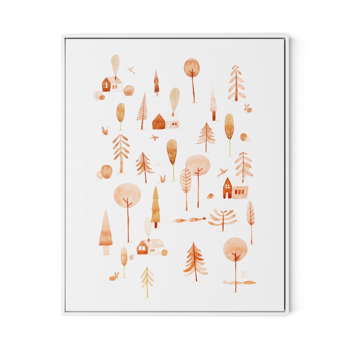 Cozy Forest Canvas Floater Framed / 26 x 32 in / White