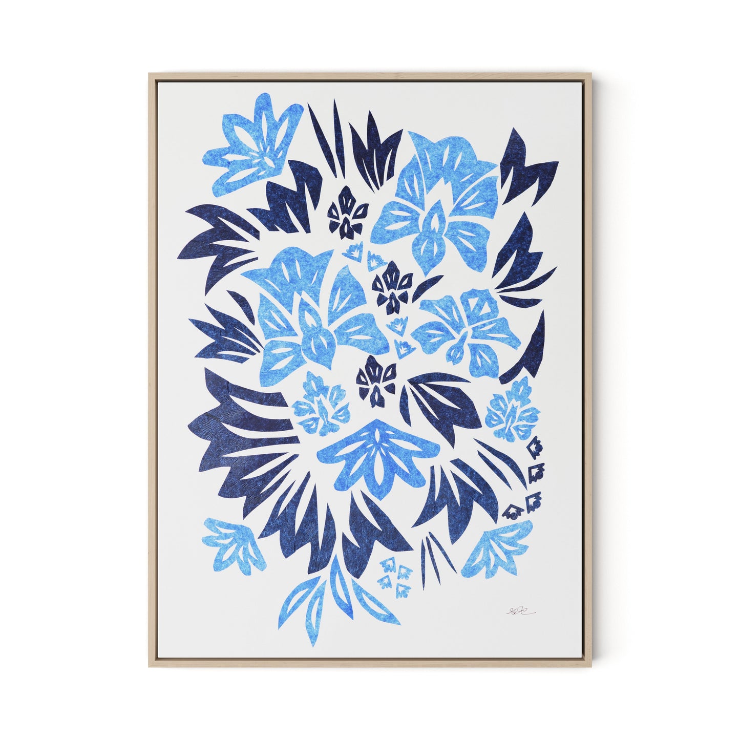 Blue Burst Canvas Floater Framed / 24 x 32 in / Natural Maple