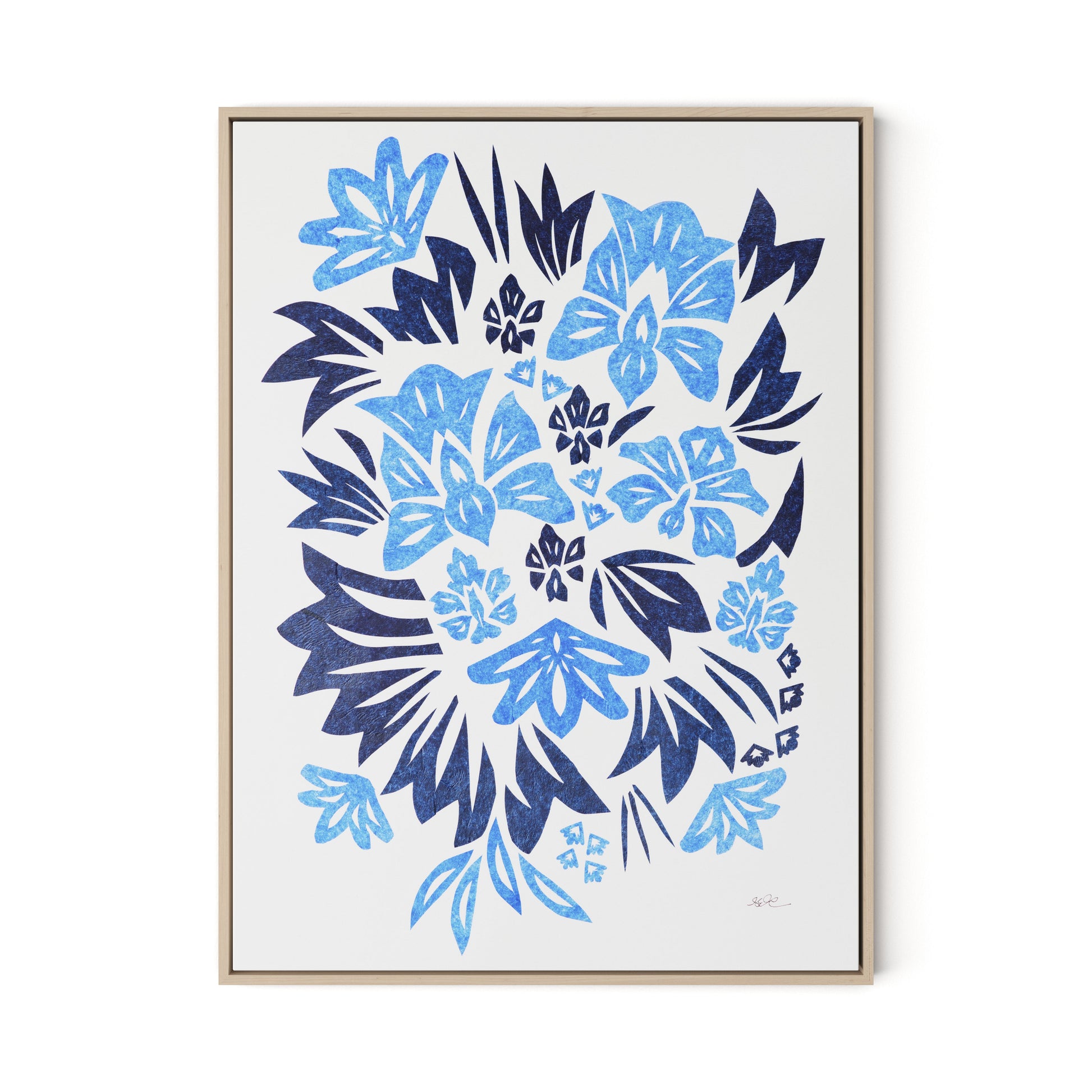 Blue Burst Canvas Floater Framed / 24 x 32 in / Natural Maple