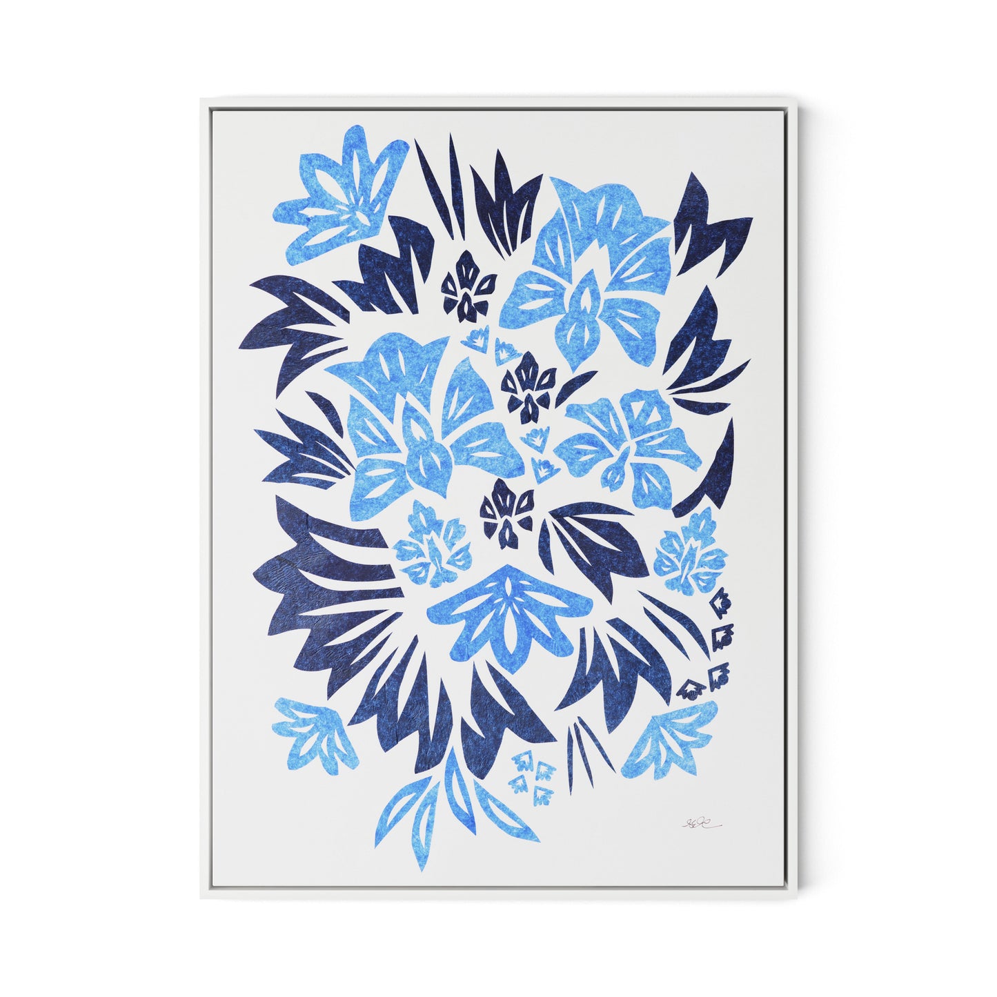 Blue Burst Canvas Floater Framed / 24 x 32 in / White