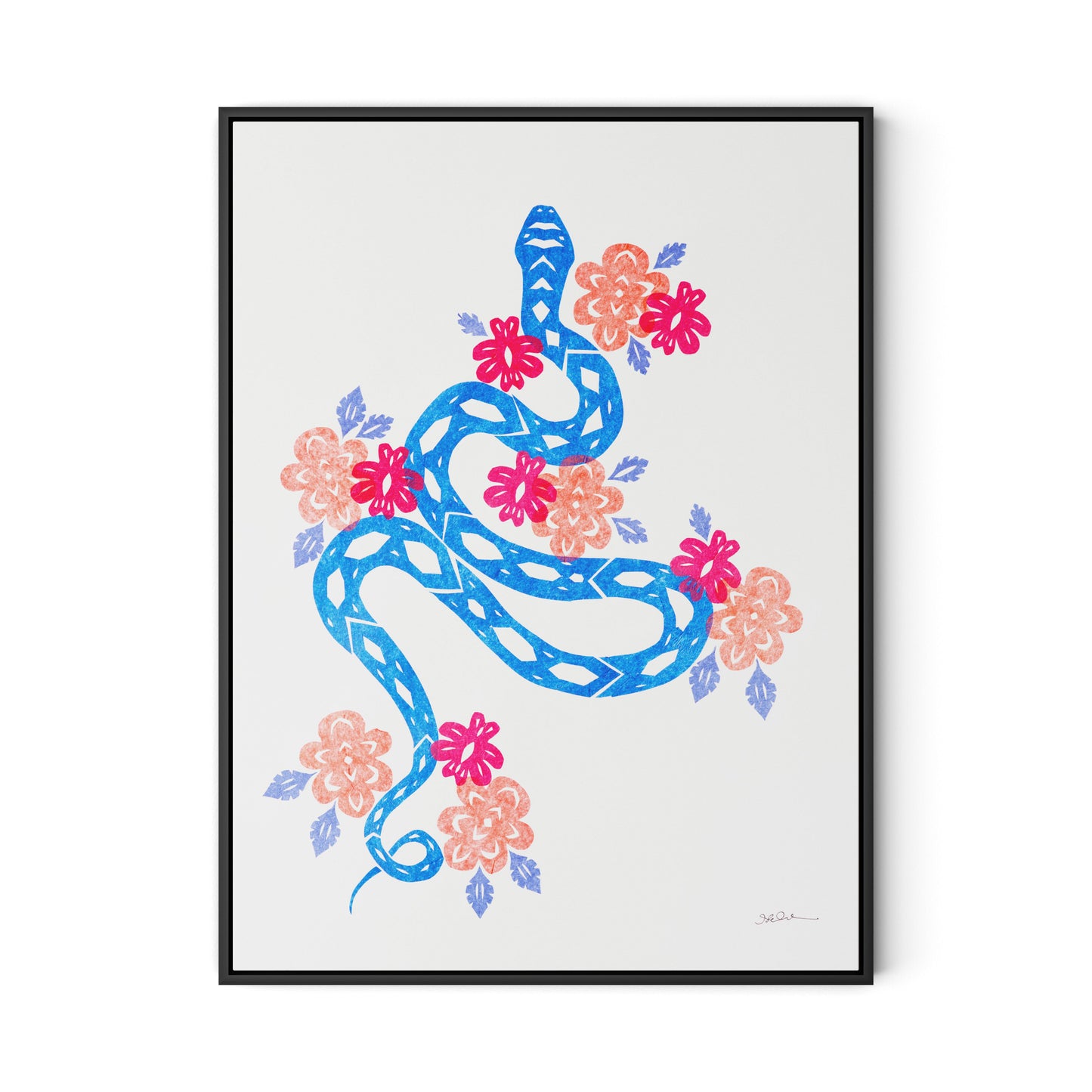 Blue Snake Canvas Floater Framed / 24 x 32 in / Black