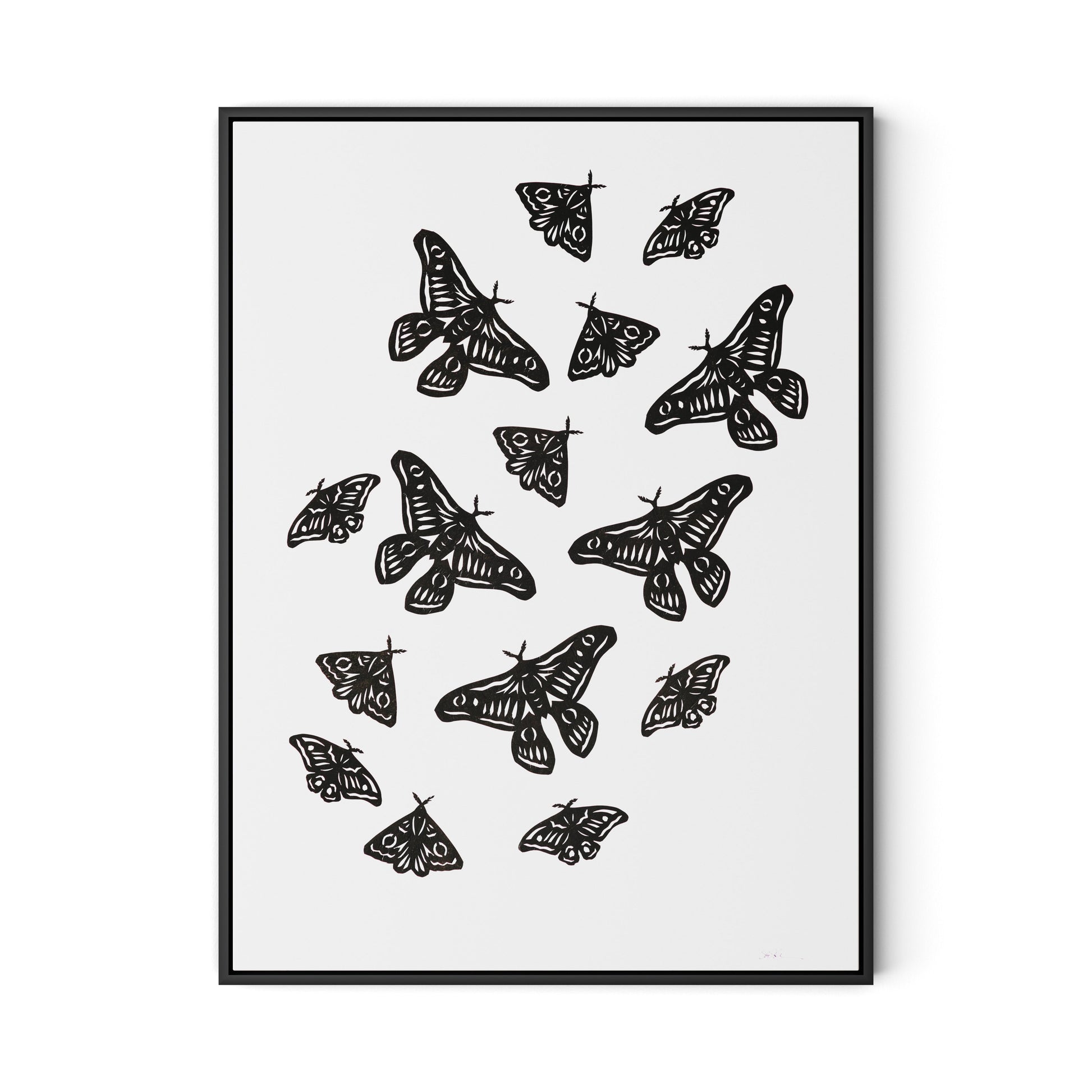 Black Moths Canvas Floater Framed / 24 x 32 in / Black