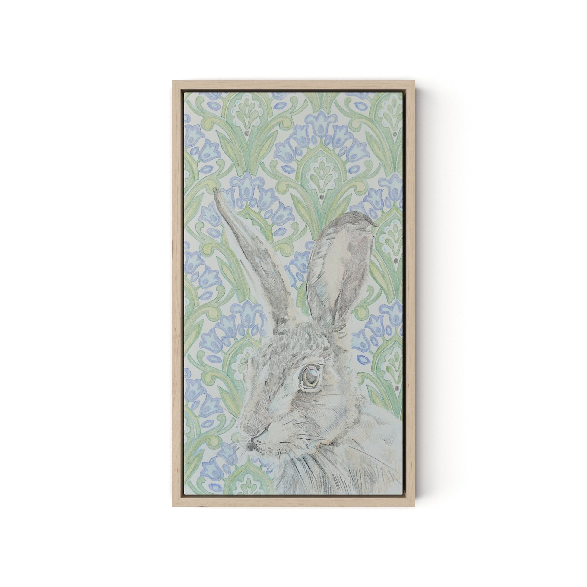 Here Hare Here Canvas Floater Framed / 10.5 x 18 in / Natural Maple