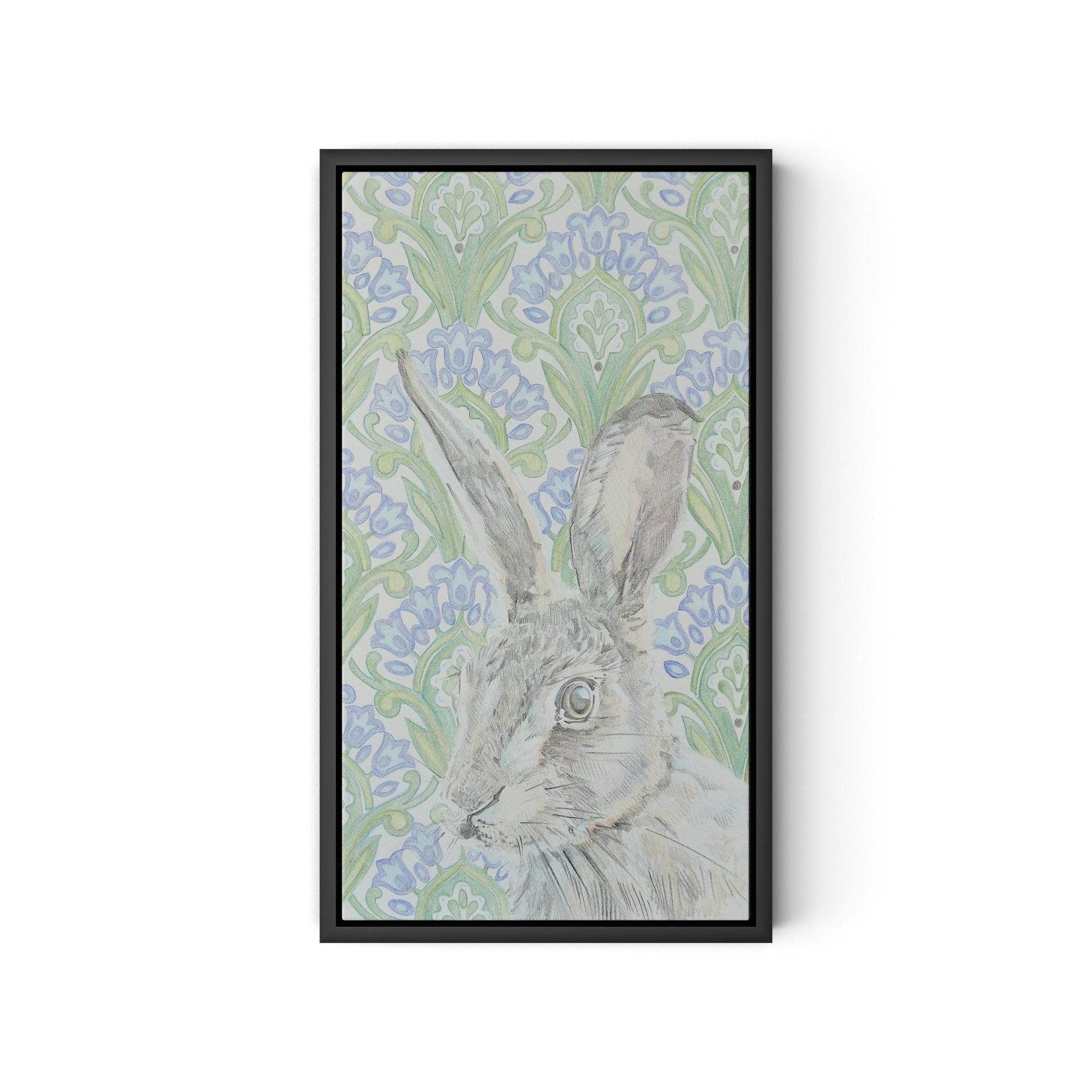 Here Hare Here Canvas Floater Framed / 10.5 x 18 in / Black