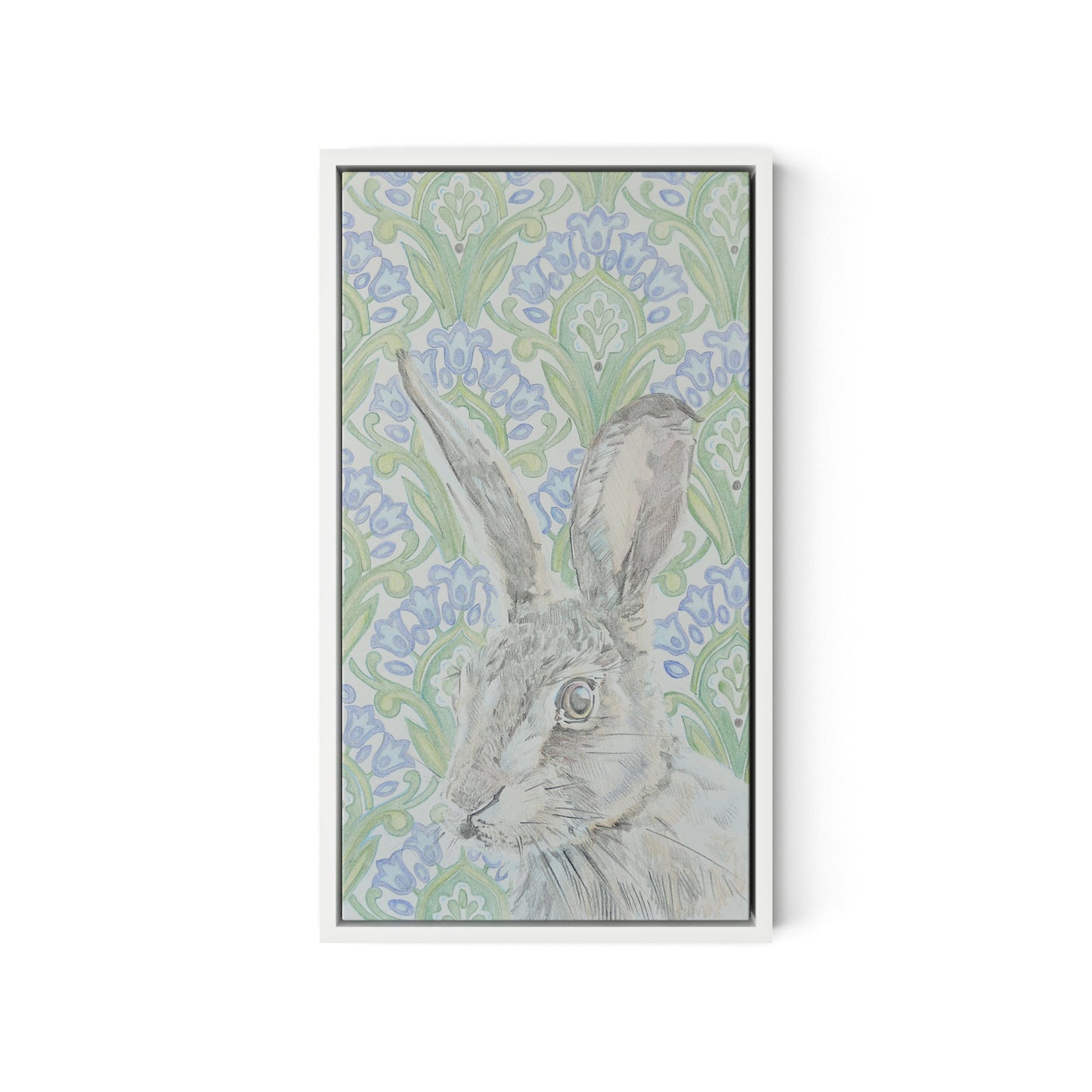 Here Hare Here Canvas Floater Framed / 10.5 x 18 in / White