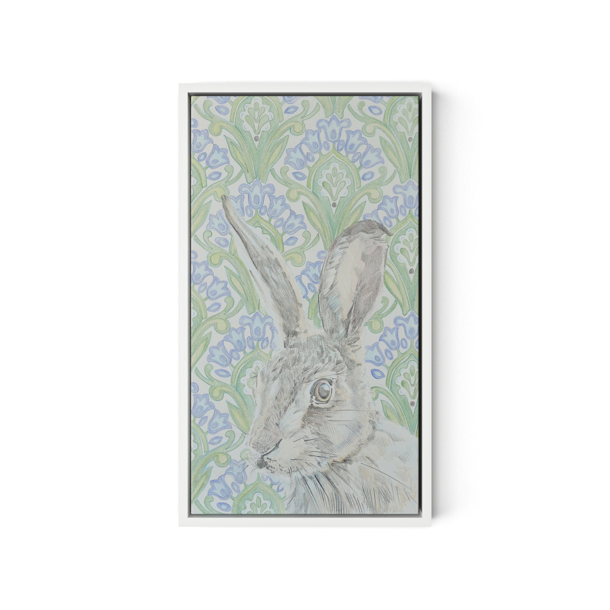 Here Hare Here Canvas Floater Framed / 10.5 x 18 in / White