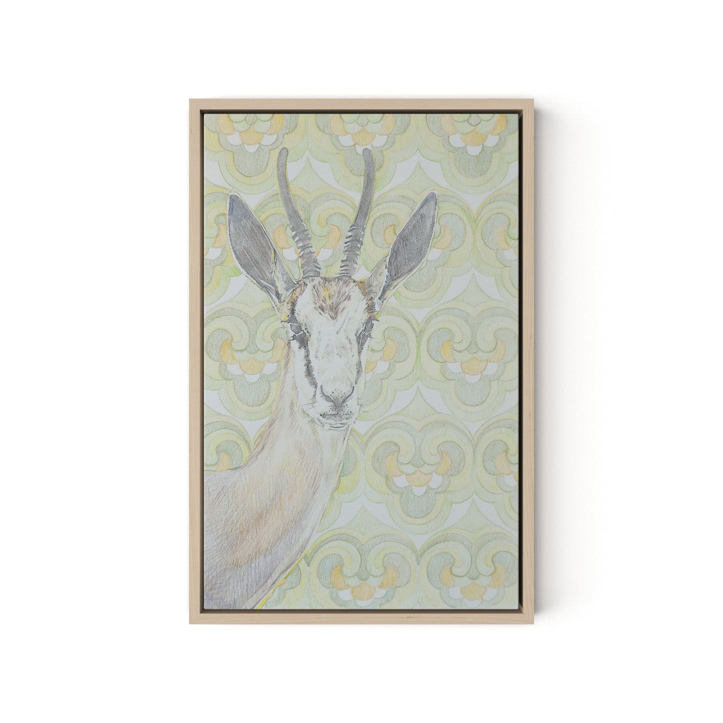 Gazelle Green Canvas Floater Framed / 12 x 18 in / Natural Maple