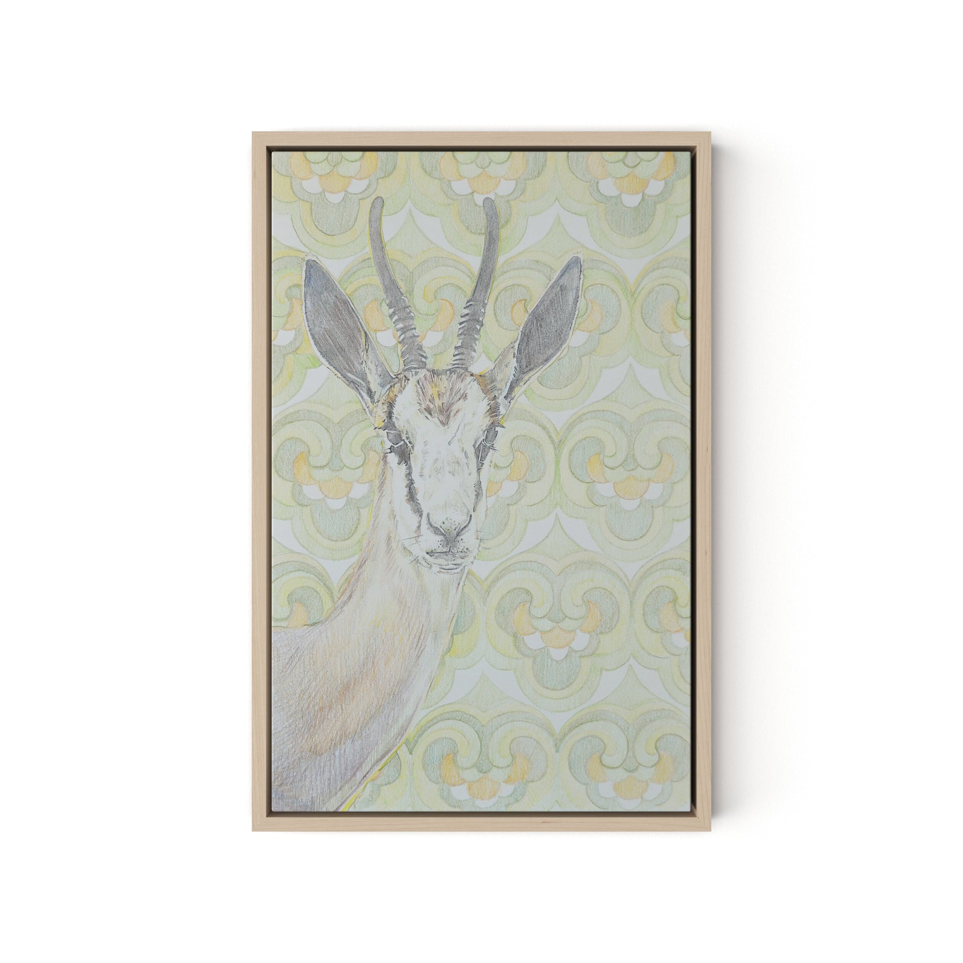 Gazelle Green Canvas Floater Framed / 12 x 18 in / Natural Maple