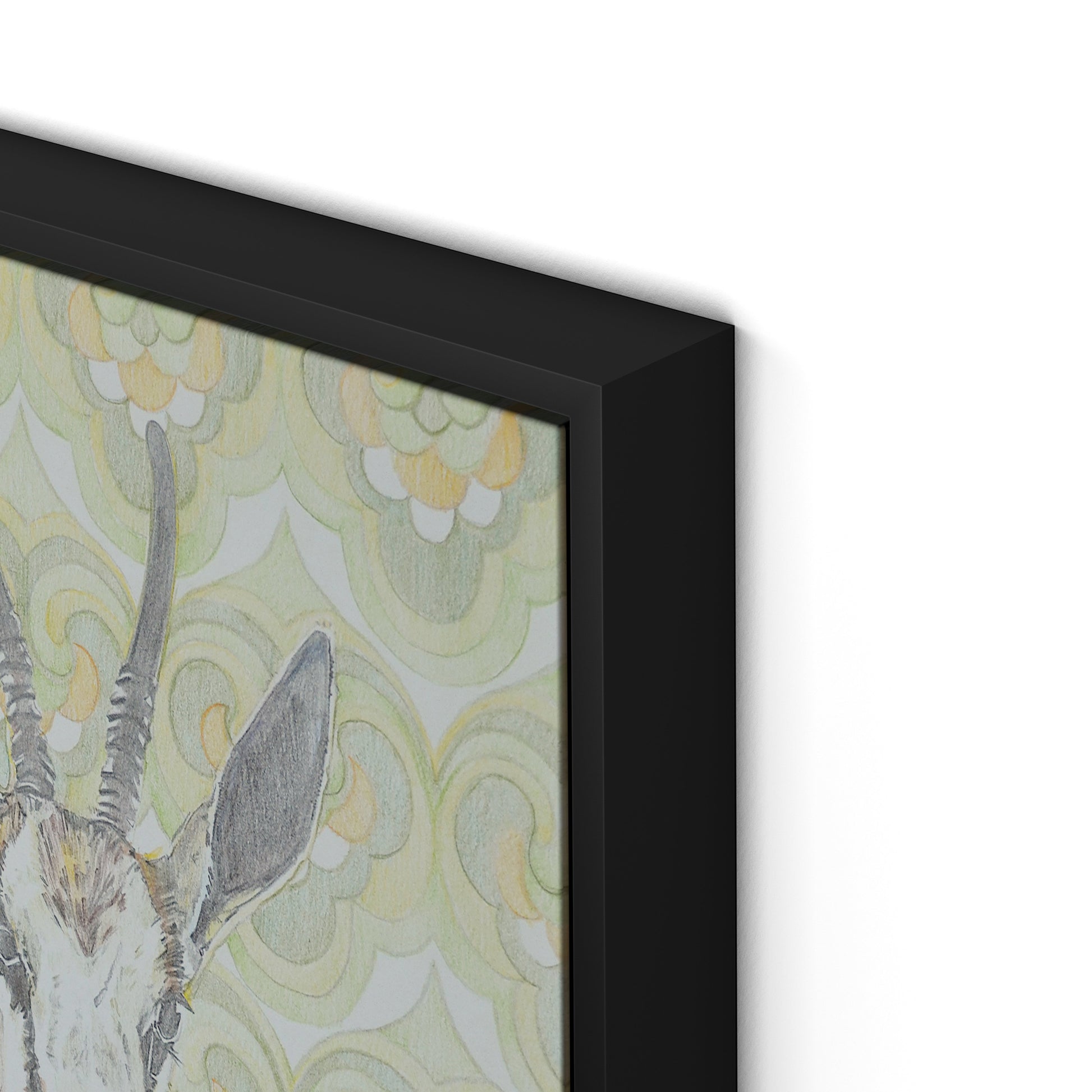 Gazelle Green Canvas Floater Framed / 12 x 18 in / Black