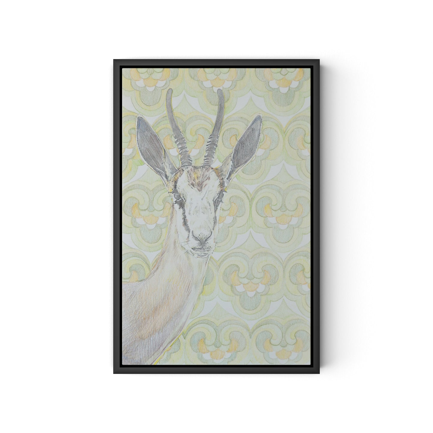 Gazelle Green Canvas Floater Framed / 12 x 18 in / Black