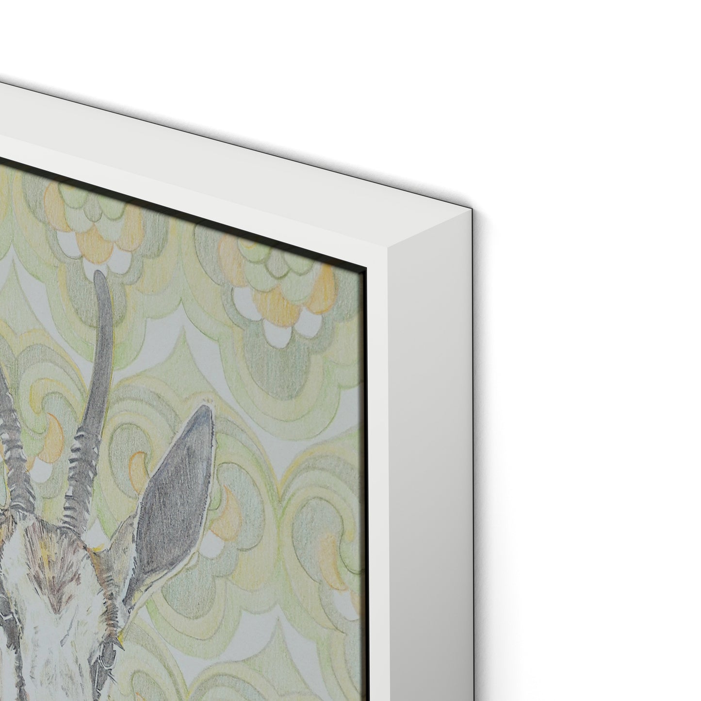 Gazelle Green Canvas Floater Framed / 12 x 18 in / White