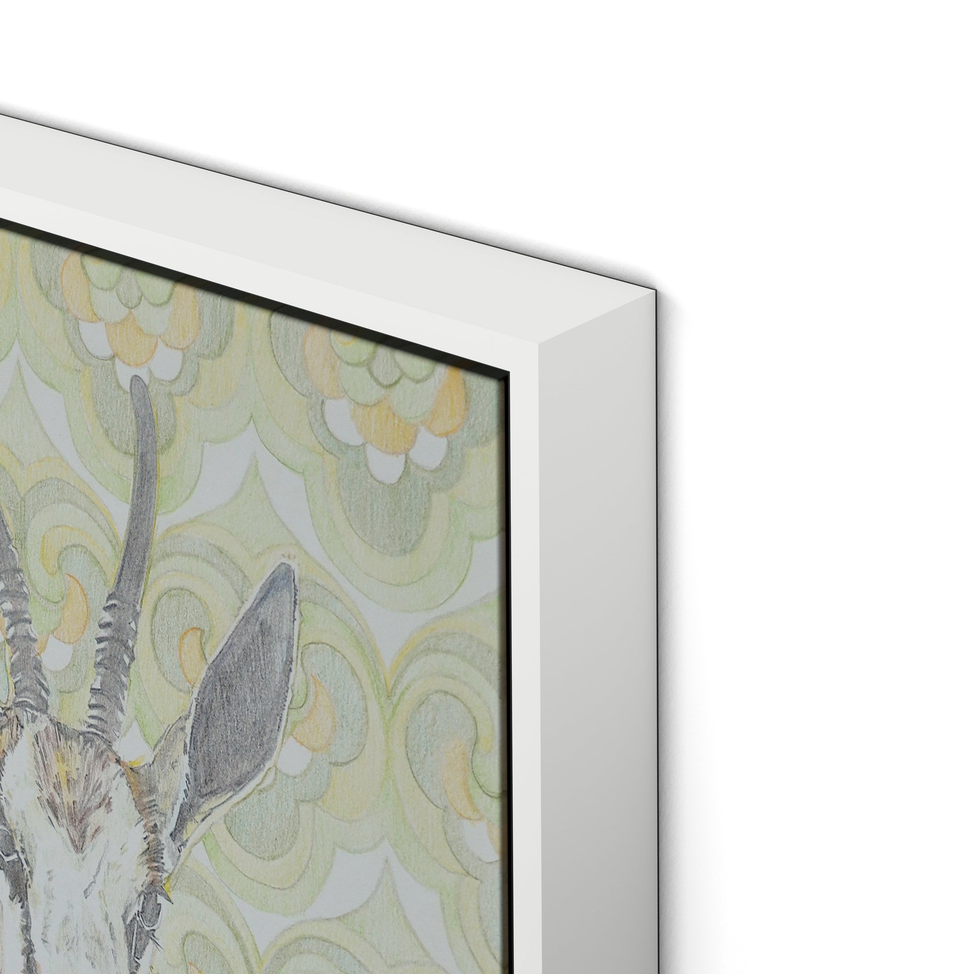 Gazelle Green Canvas Floater Framed / 12 x 18 in / White