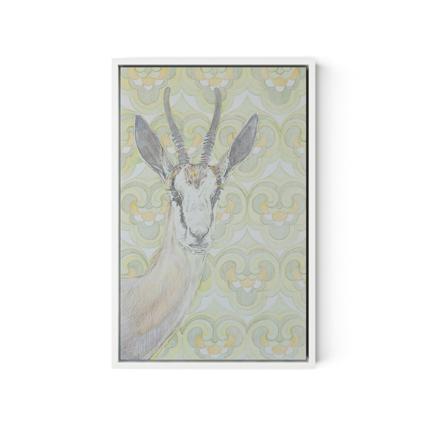 Gazelle Green Canvas Floater Framed / 12 x 18 in / White
