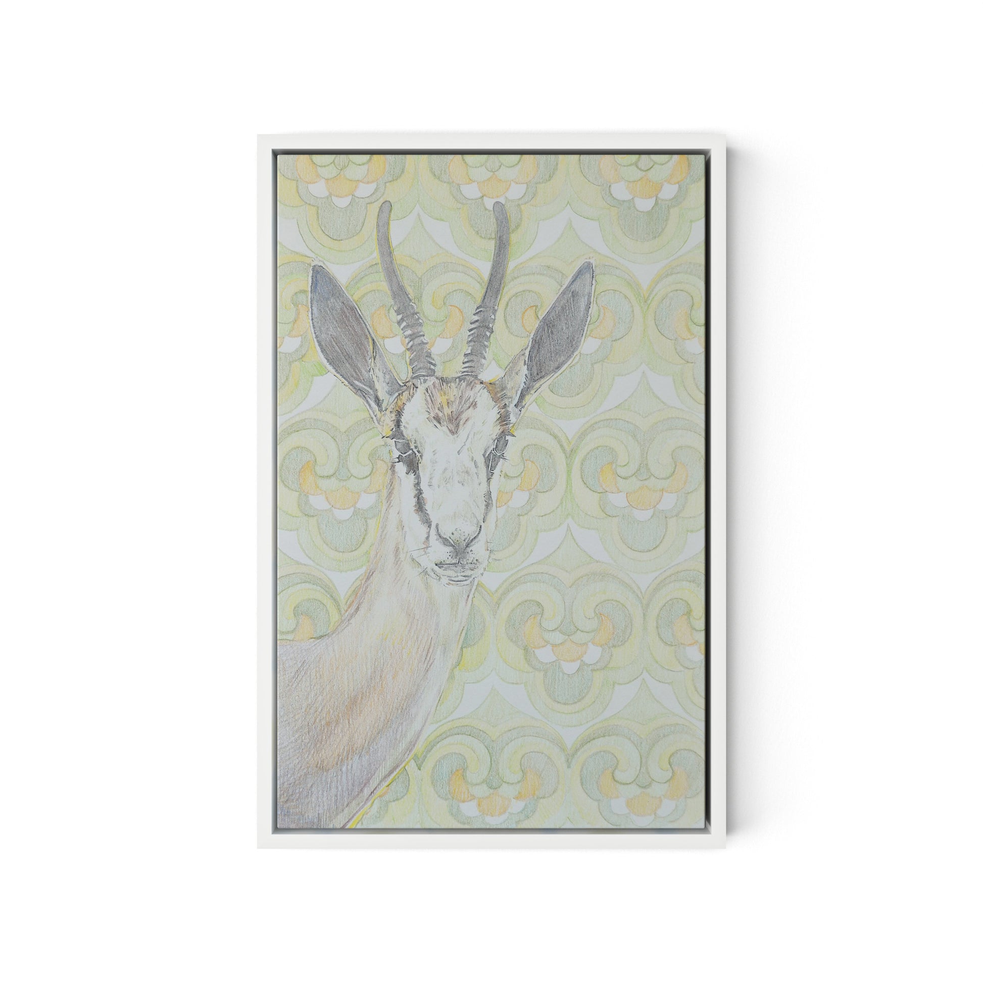 Gazelle Green Canvas Floater Framed / 12 x 18 in / White