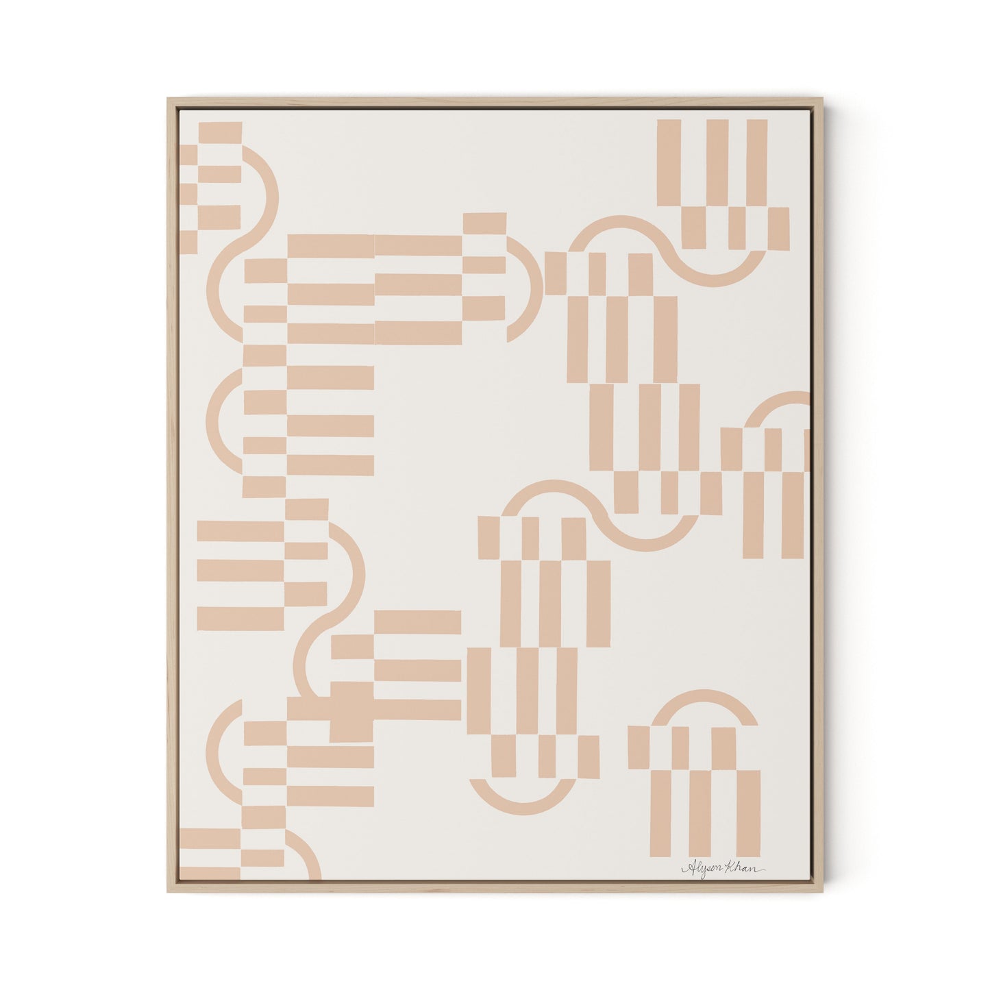 Checkered (Midnight) Terracotta Canvas Floater Framed / 26.5 x 32 in / Natural Maple