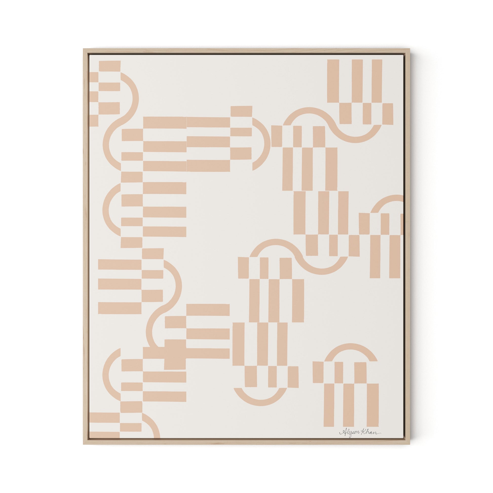 Checkered (Midnight) Terracotta Canvas Floater Framed / 26.5 x 32 in / Natural Maple