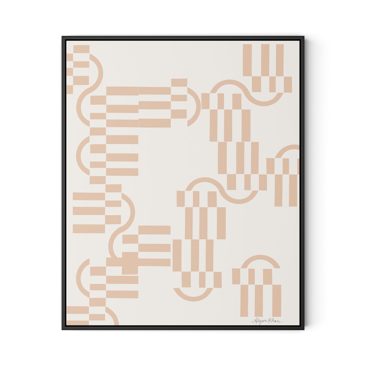 Checkered (Midnight) Terracotta Canvas Floater Framed / 26.5 x 32 in / Black