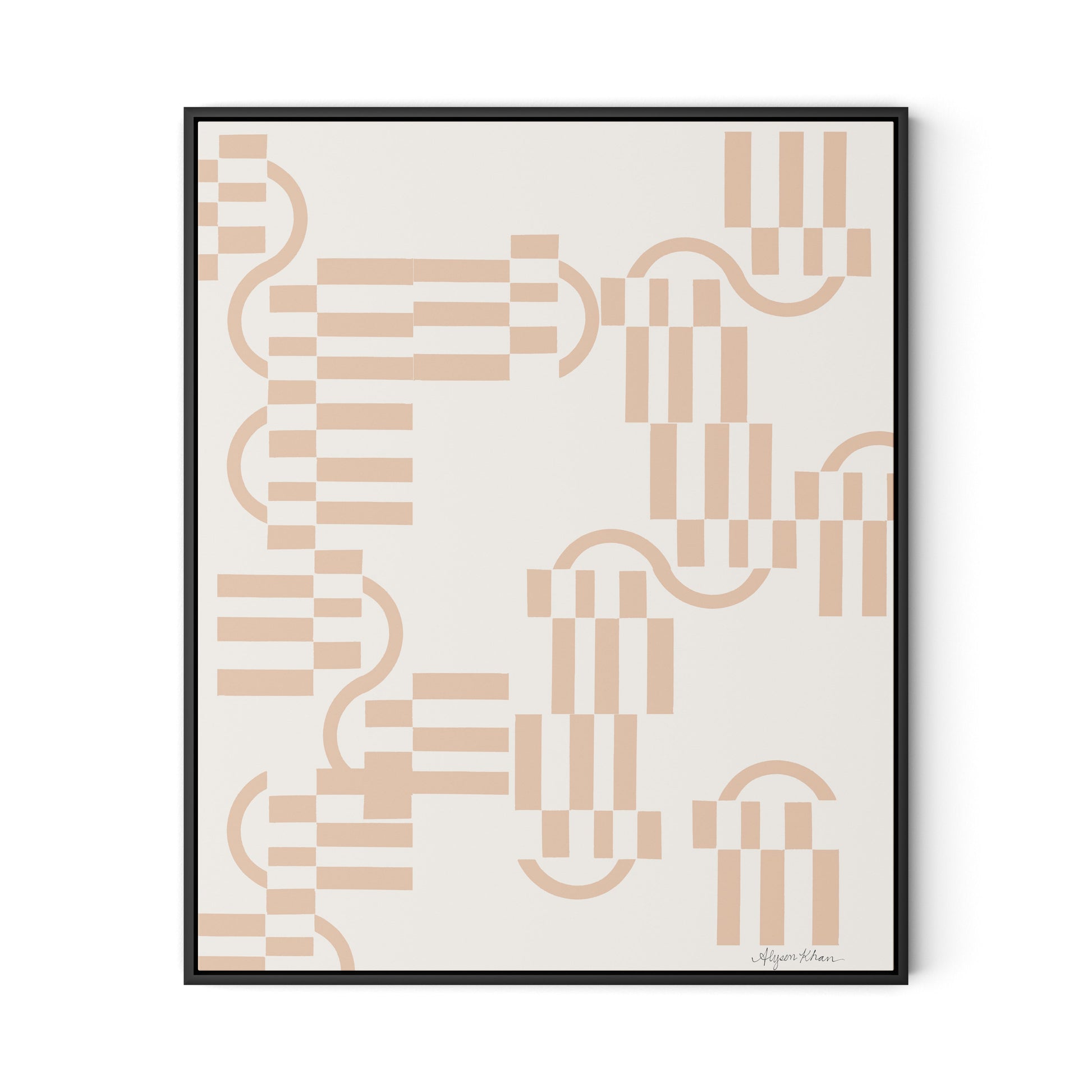 Checkered (Midnight) Terracotta Canvas Floater Framed / 26.5 x 32 in / Black