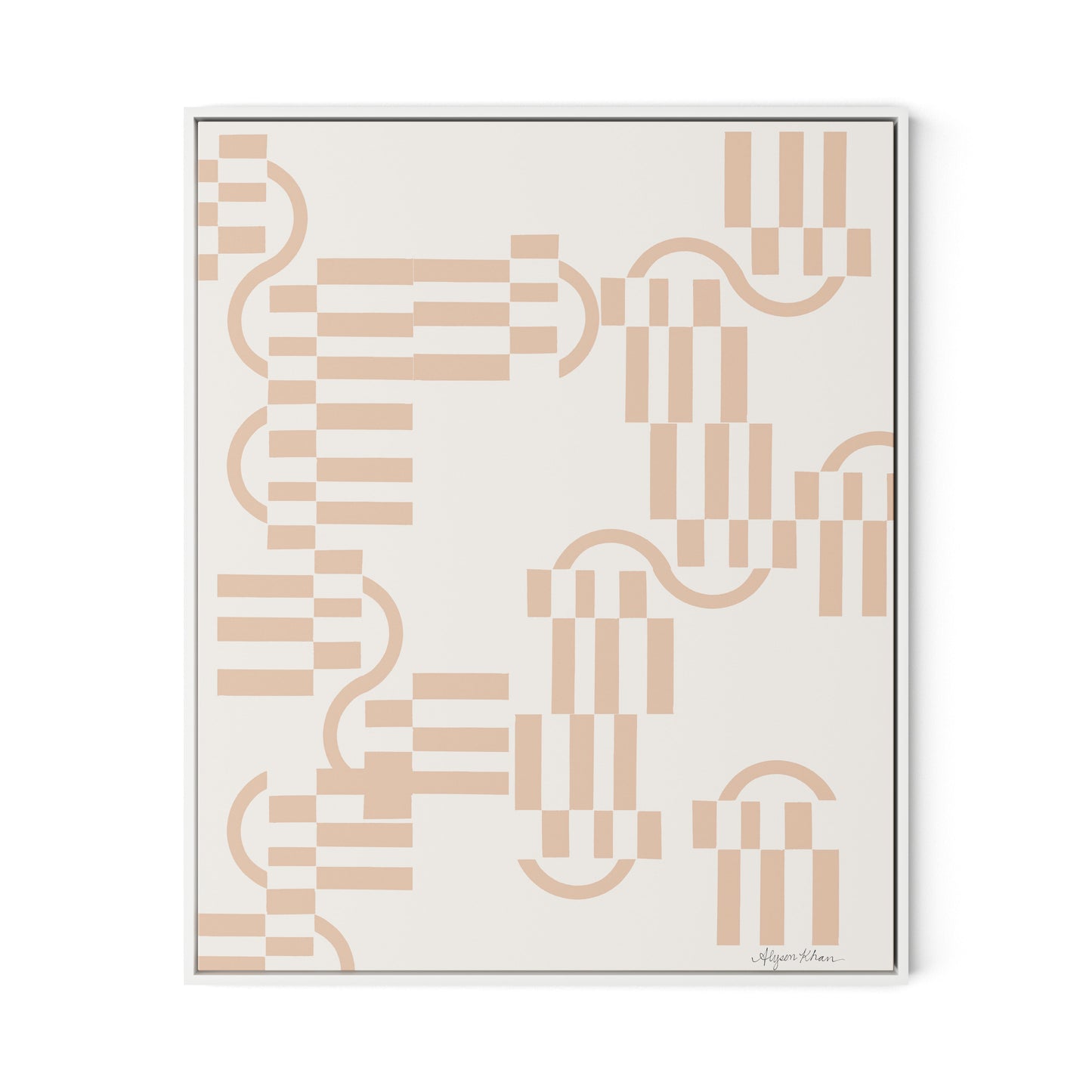 Checkered (Midnight) Terracotta Canvas Floater Framed / 26.5 x 32 in / White