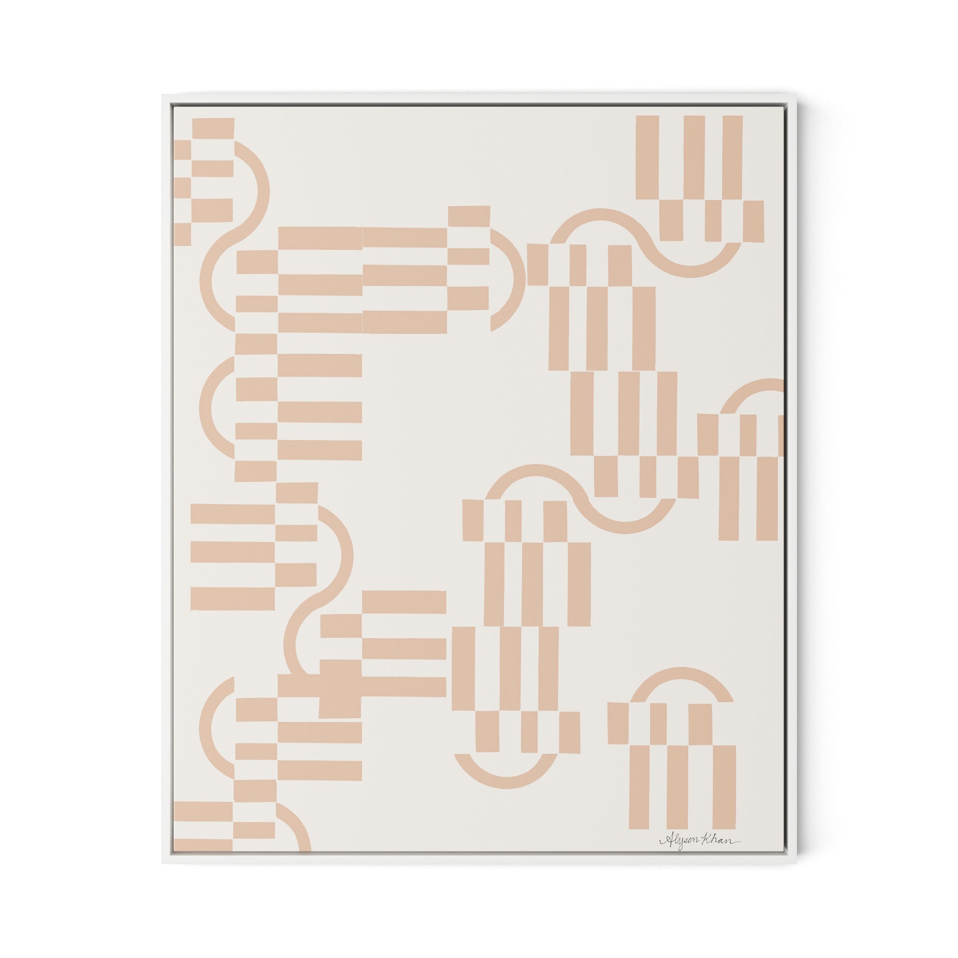 Checkered (Midnight) Terracotta Canvas Floater Framed / 26.5 x 32 in / White