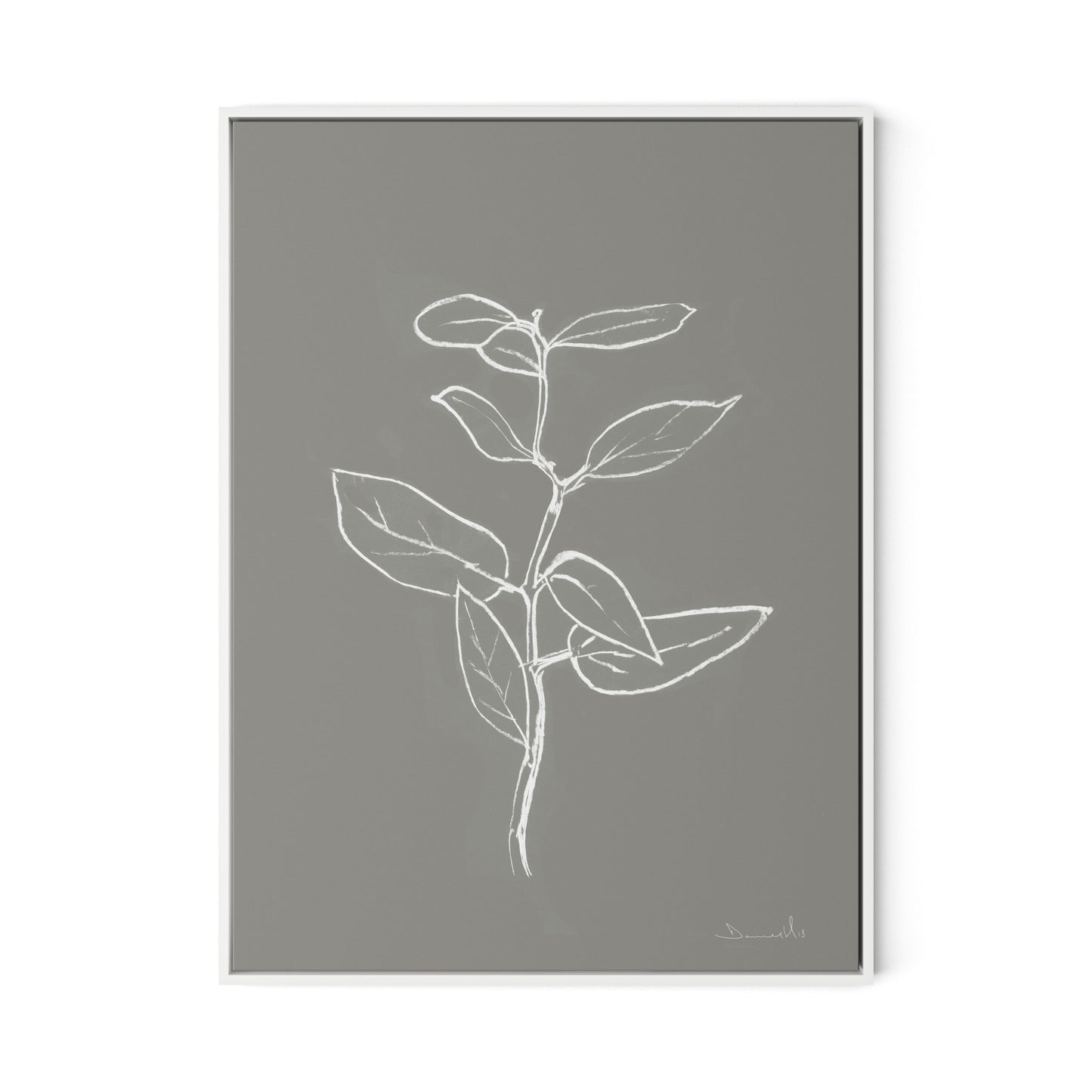 Eucalyptus Sapling - Muddled Canvas Floater Framed / 24 x 32 in / White
