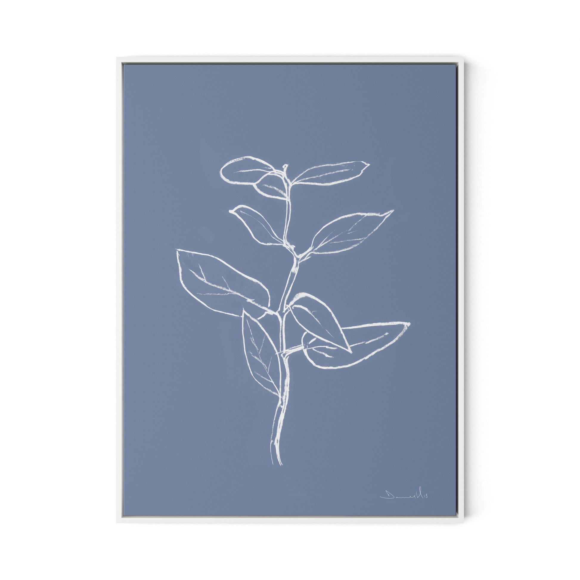 Eucalyptus Sapling Canvas Floater Framed / 24 x 32 in / White