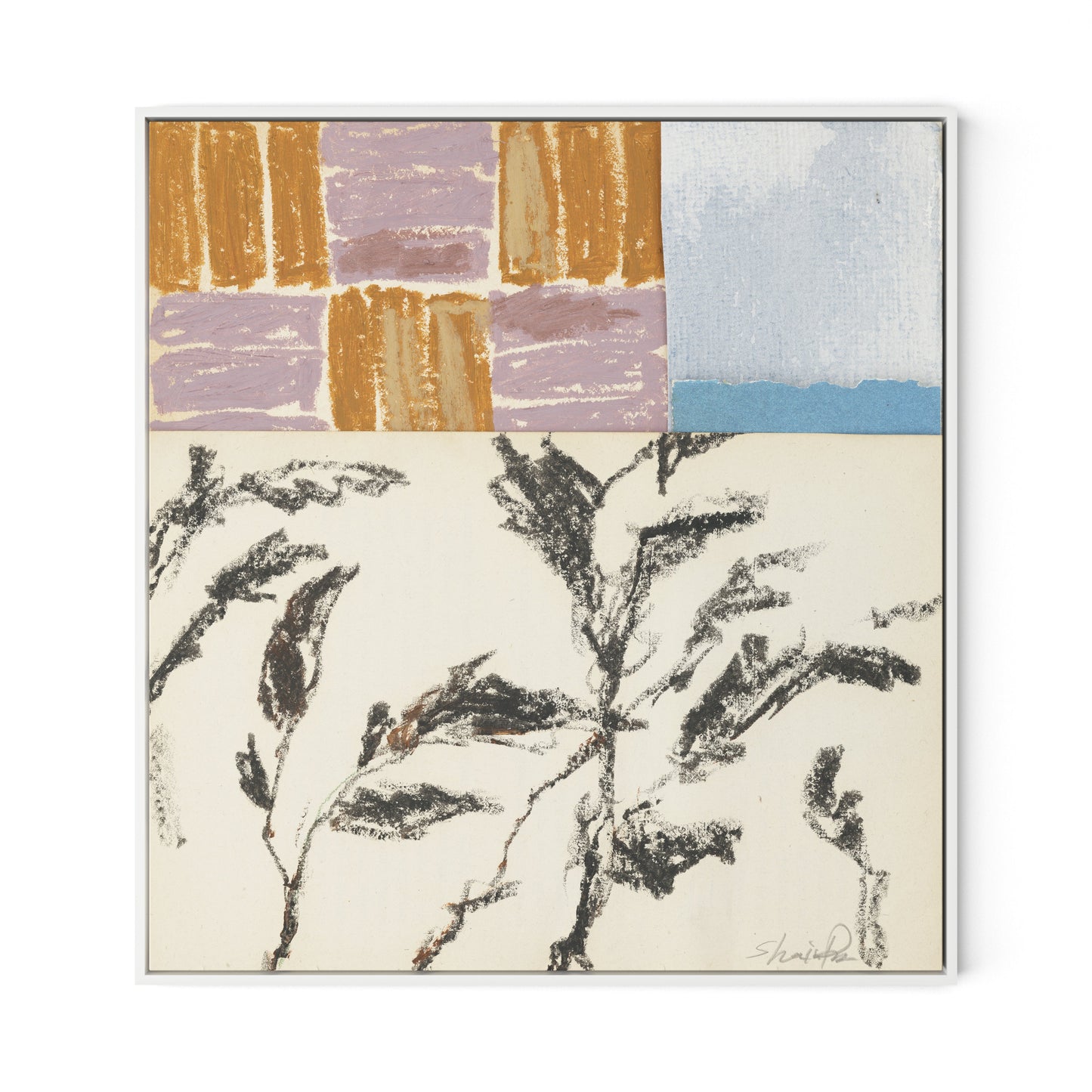 Olive Branch Abstract Canvas Floater Framed / 30 x 32 in / White