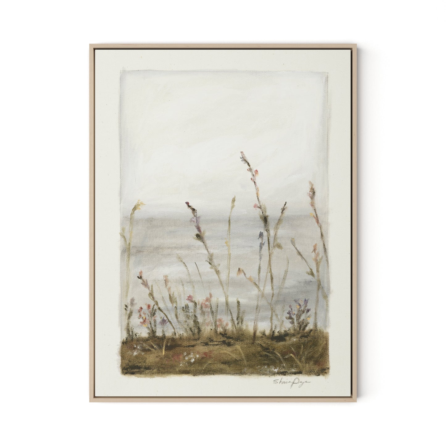 Lakeside Florets Canvas Floater Framed / 24 x 32 in / Natural Maple
