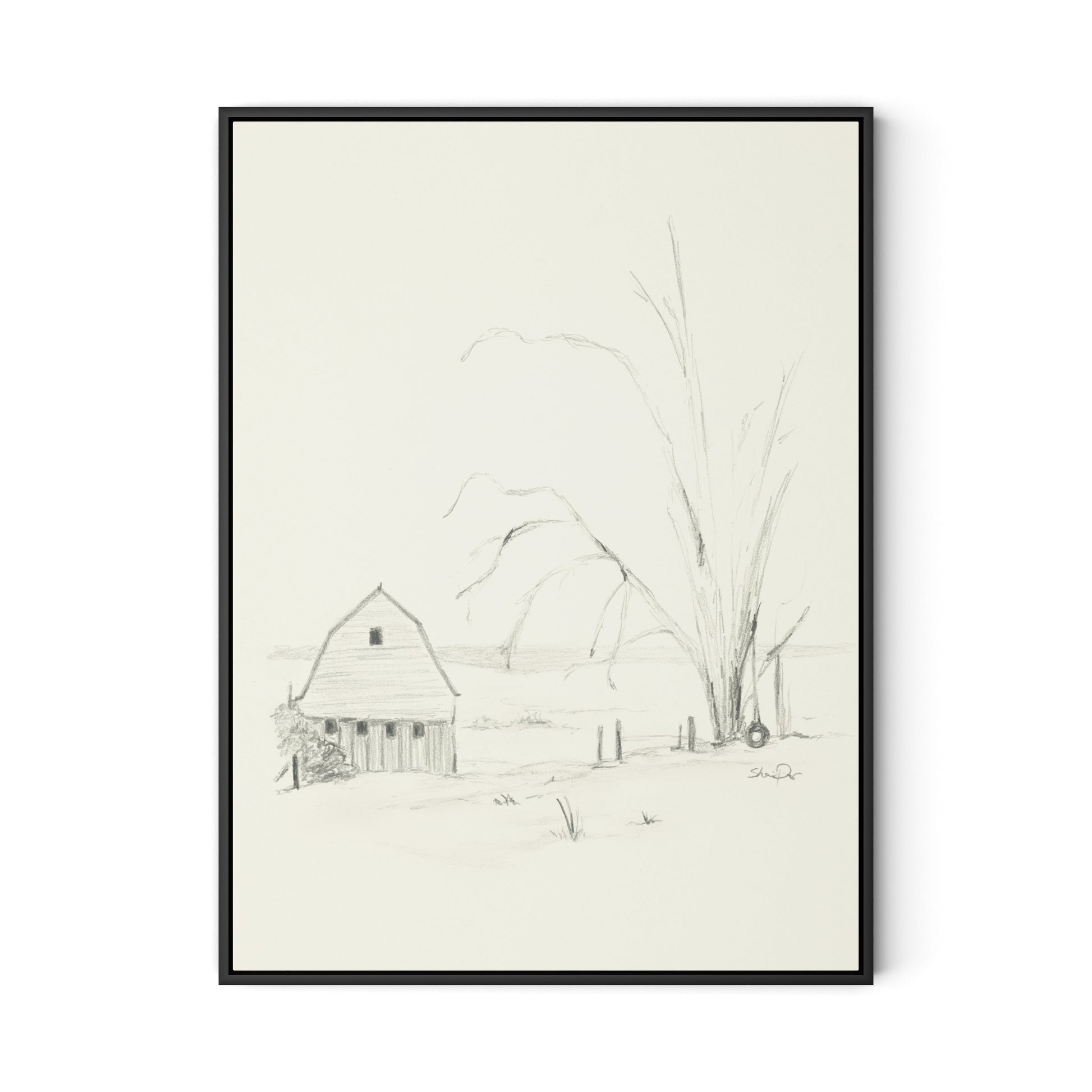 Barn and Tire Swing Canvas Floater Framed / 24 x 32 in / Black
